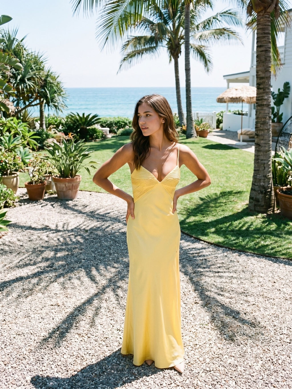 Daffodil Satin Sheath Sweetheart Back Zip Floor-Length Evening Dress