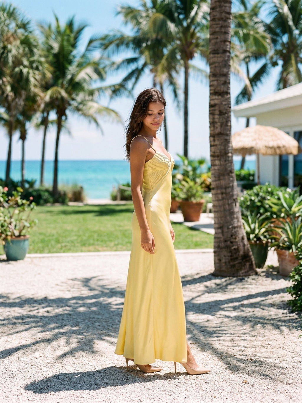 Daffodil Satin Sheath Sweetheart Back Zip Floor-Length Evening Dress