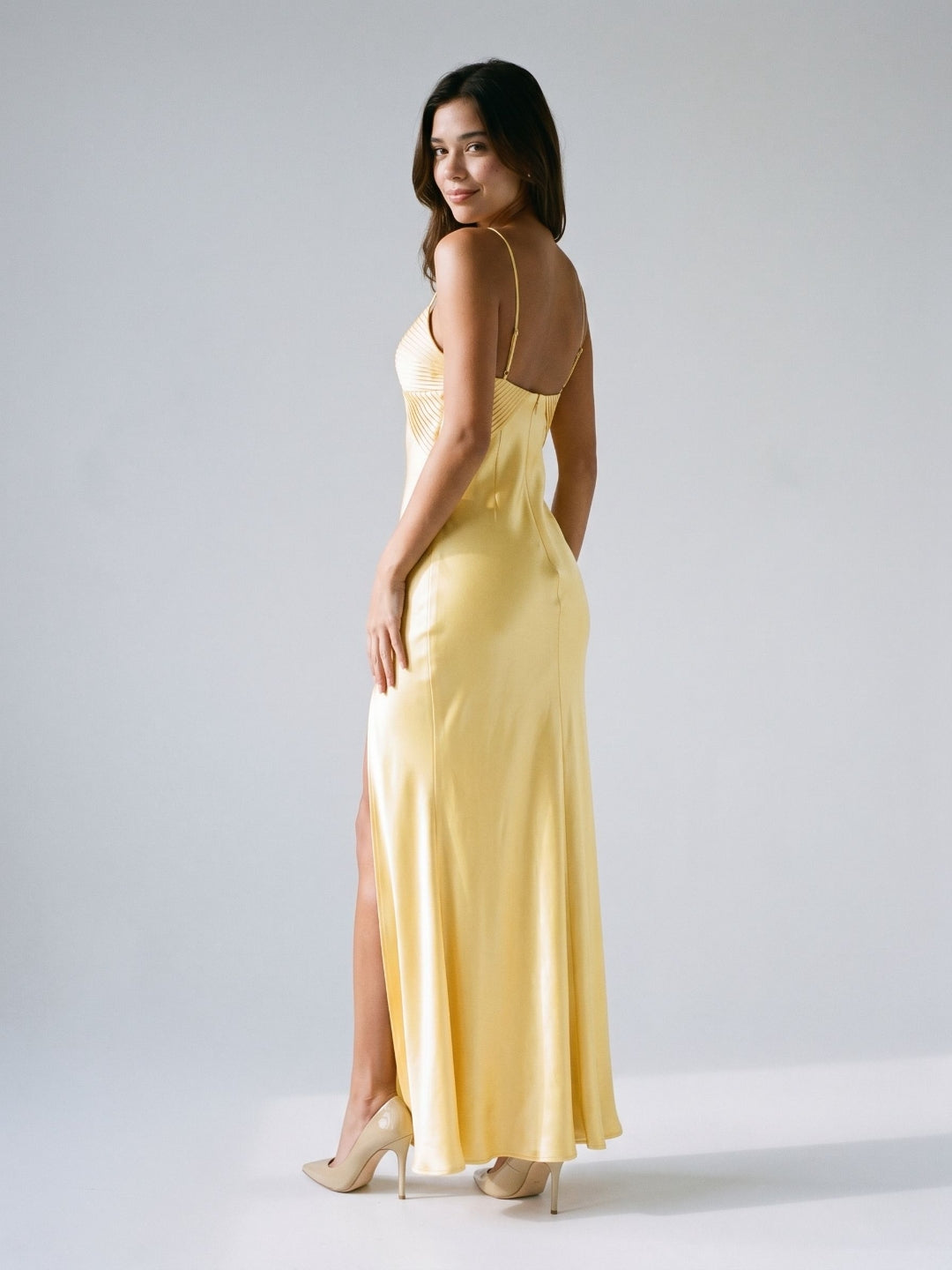 Daffodil Satin Sheath Sweetheart Back Zip Floor-Length Evening Dress