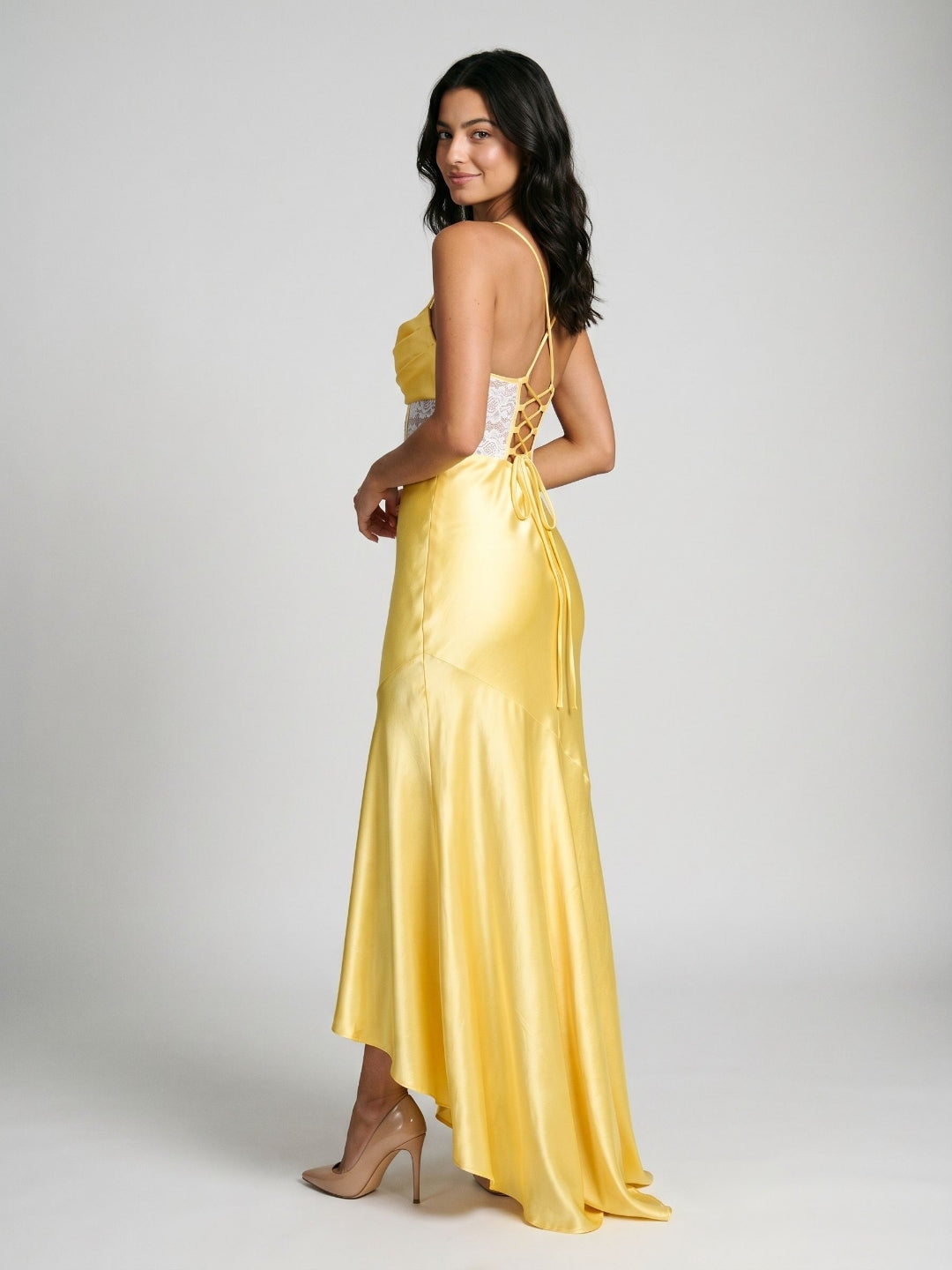 Daffodil Satin Trumpet Straight Criss-Cross Asymmetrical Evening Dress