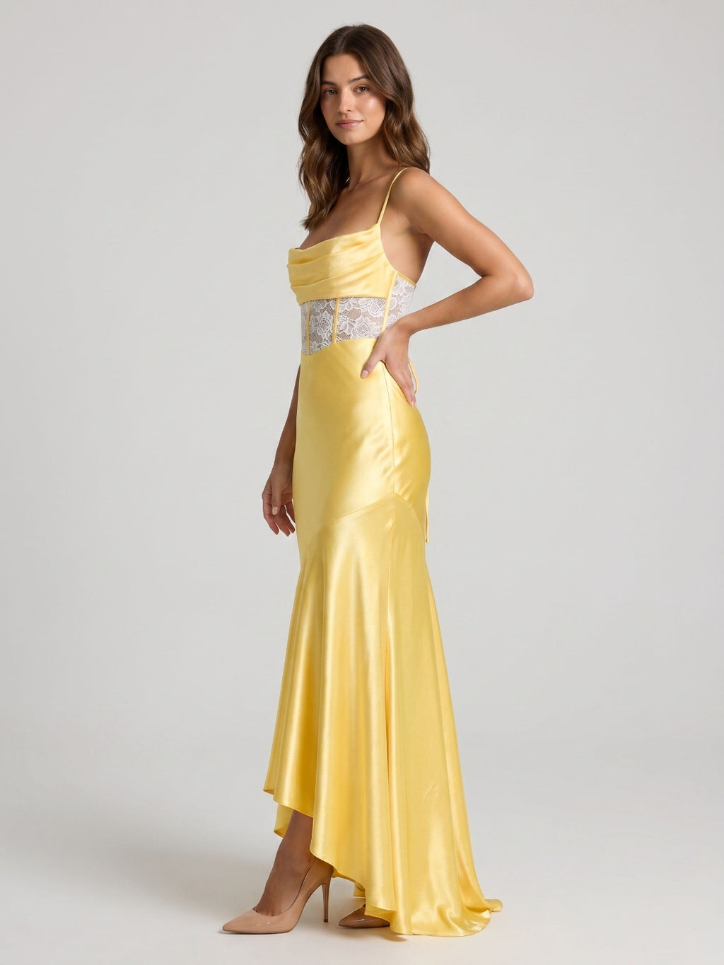 Daffodil Satin Trumpet Straight Criss-Cross Asymmetrical Evening Dress