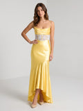 Daffodil Satin Trumpet Straight Criss-Cross Asymmetrical Evening Dress