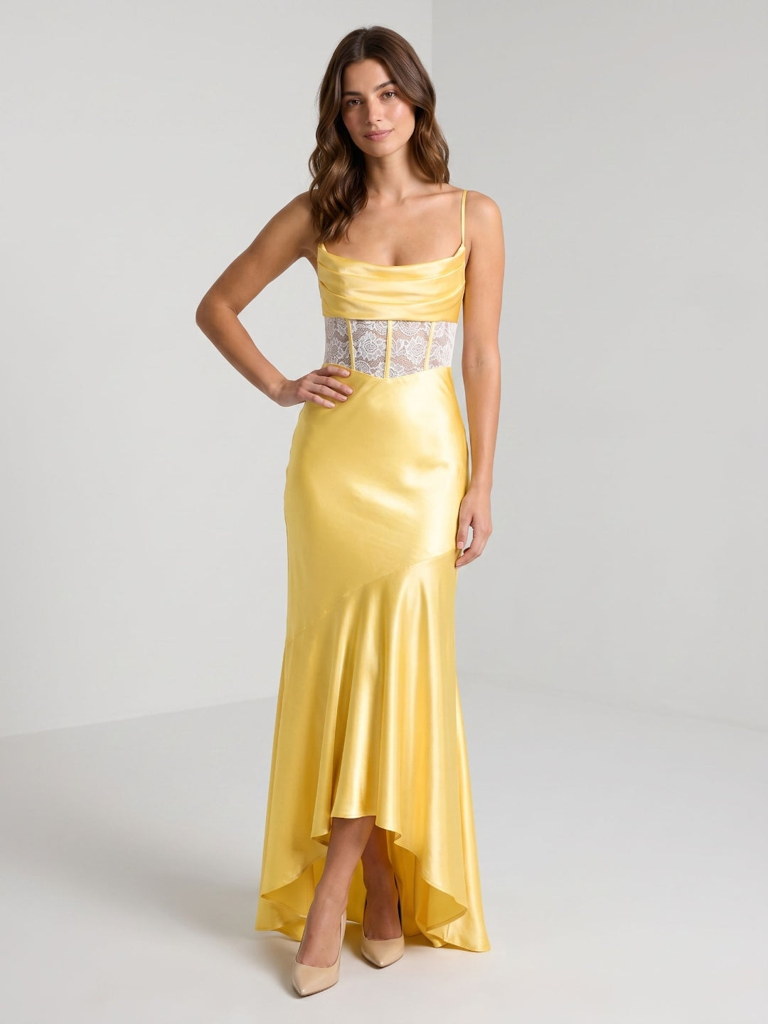 Daffodil Satin Trumpet Straight Criss-Cross Asymmetrical Evening Dress