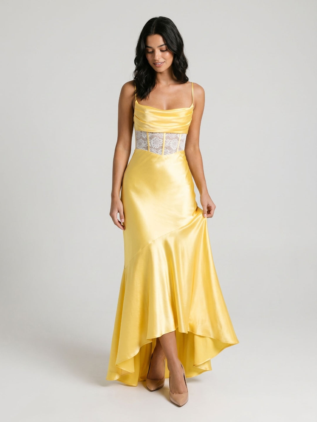 Daffodil Satin Trumpet Straight Criss-Cross Asymmetrical Evening Dress