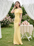 Daffodil Stretch Knit Column One Shoulder Floor-Length Bridesmaid Dress