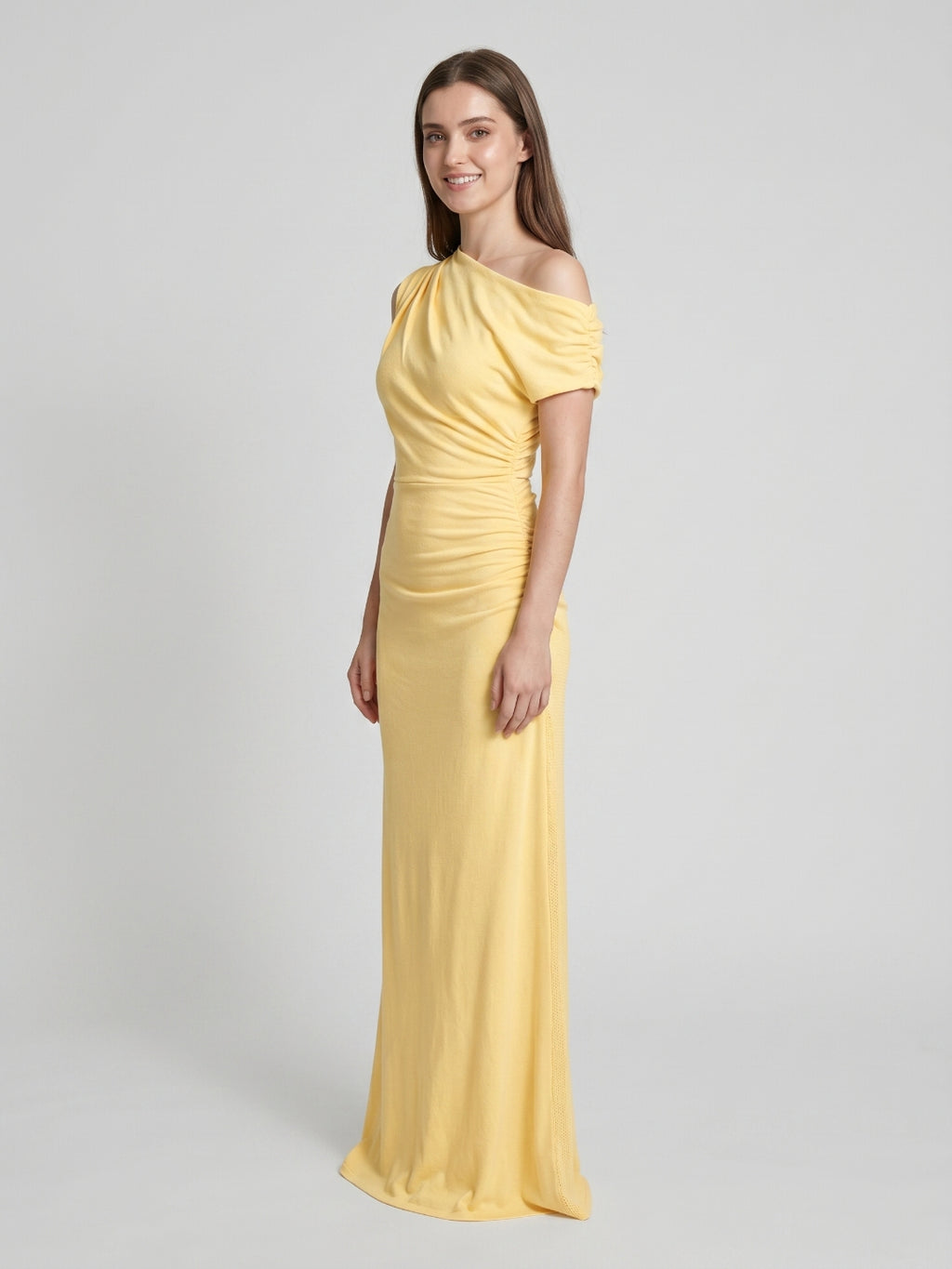 Daffodil Stretch Knit Column One Shoulder Floor-Length Bridesmaid Dress