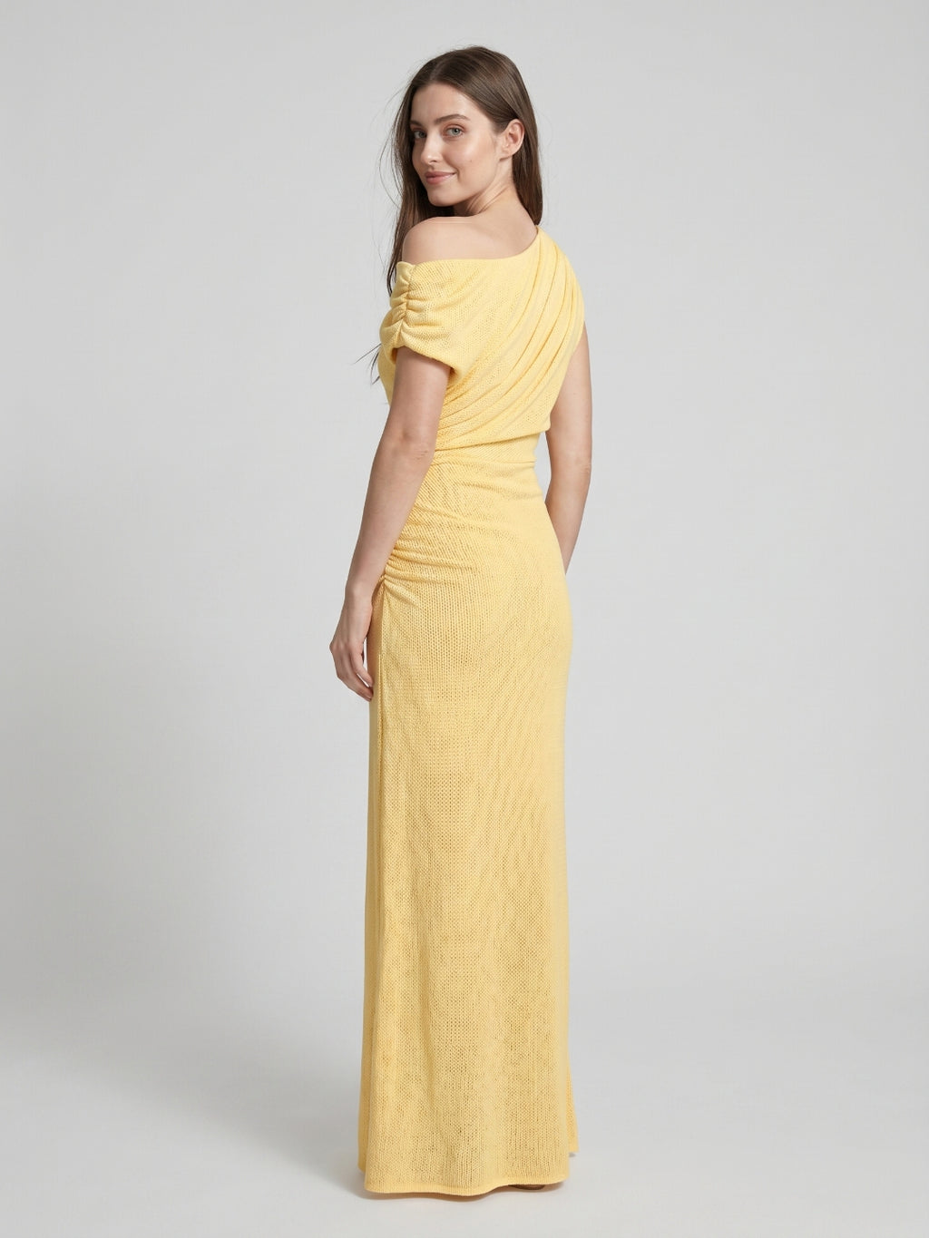 Daffodil Stretch Knit Column One Shoulder Floor-Length Bridesmaid Dress