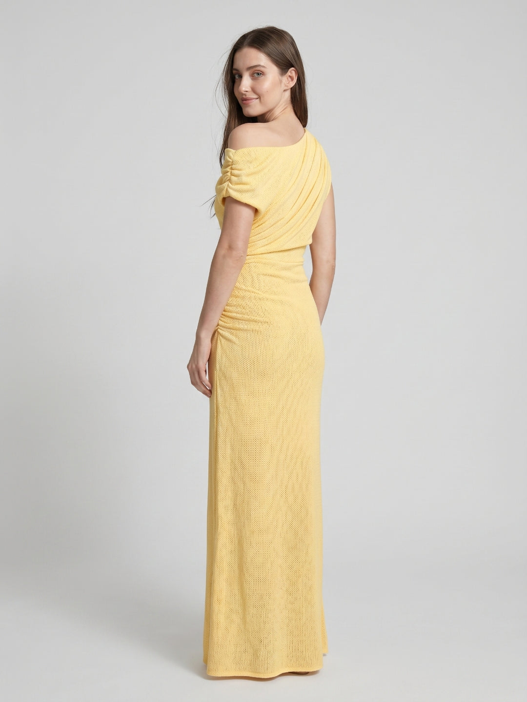 Daffodil Stretch Knit Column One Shoulder Floor-Length Bridesmaid Dress