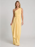 Daffodil Stretch Knit Sheath One Shoulder Floor-Length Bridesmaid Dress