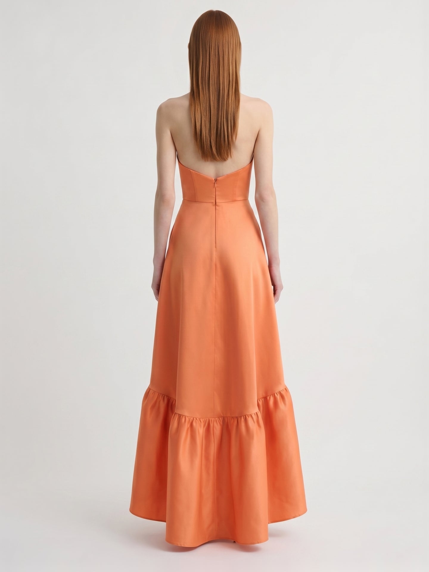 Daring Orange Satin A-Line Sweetheart Backless Asymmetrical Bridesmaid Dress with Ruffle