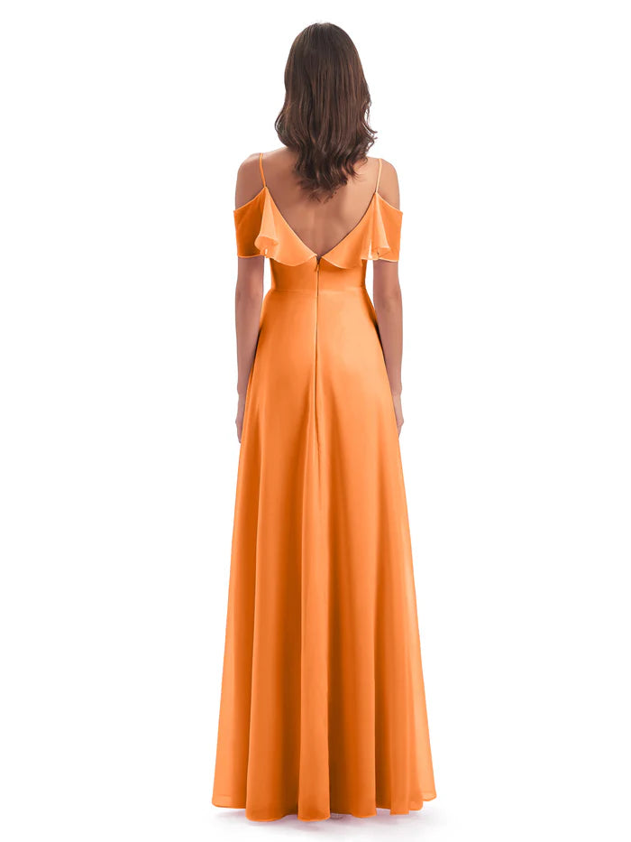 Discount A-line Spaghetti Straps Sleeveless Chiffon Floor-Length Bridesmaid Dress