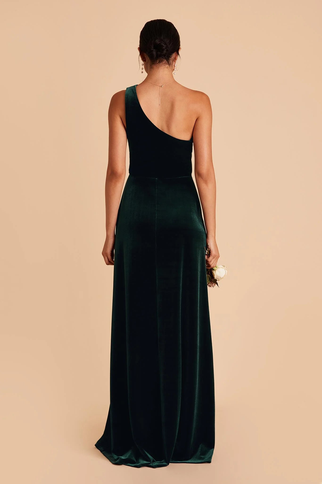 Discount A-Line One Shoulder Sleeveless Velvet Slit Maxi Bridesmaid Dress