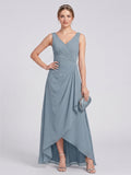 Elegant Dusty Blue Chiffon A-Line V-Neck V-Back with nan Ankle-Length  Bridesmaid Dress