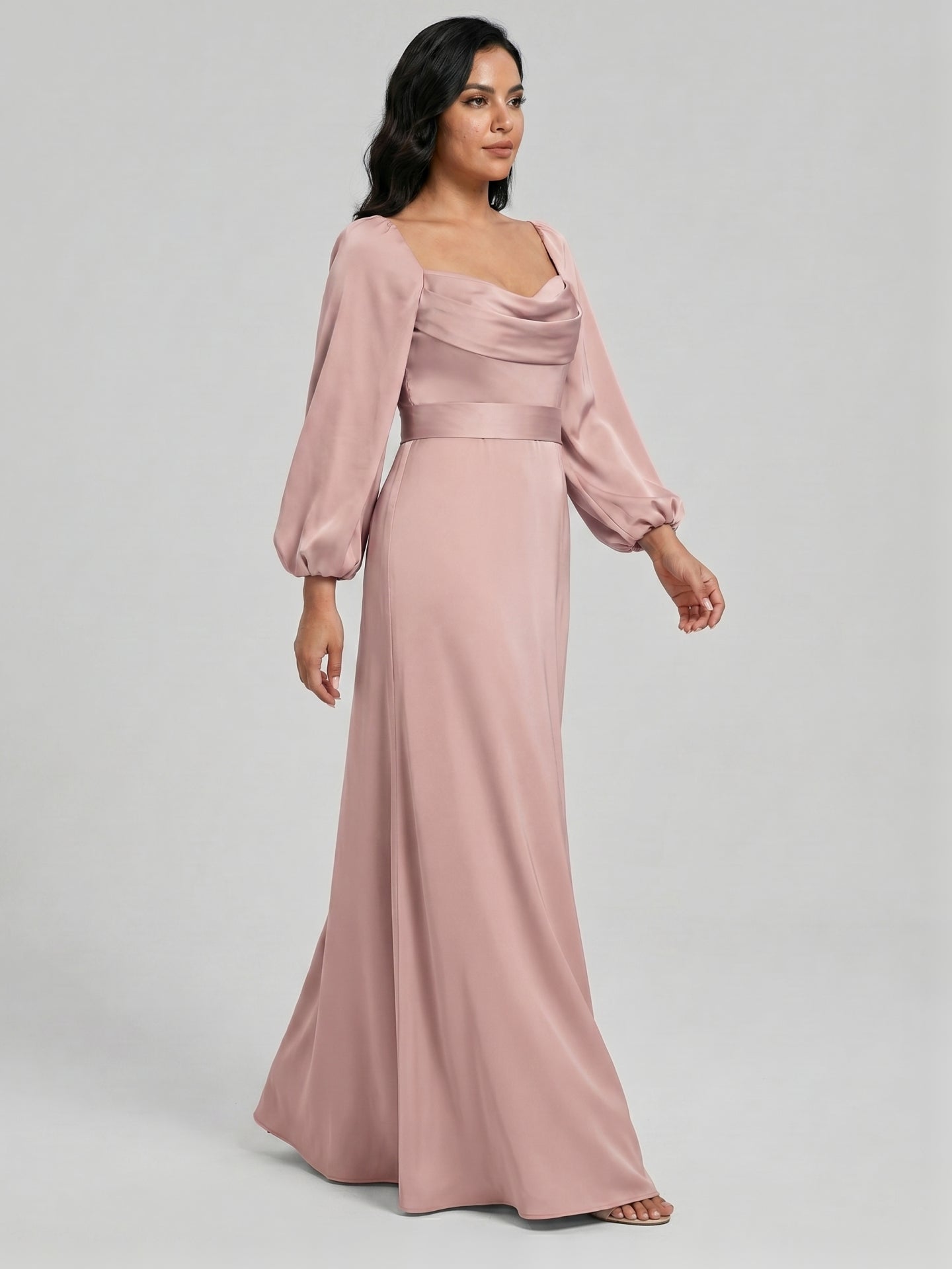 Coquette Dusty Rose Matte Satin A-Line Square Neck Back Zip Ankle-Length Plus Size Bridesmaid Dress