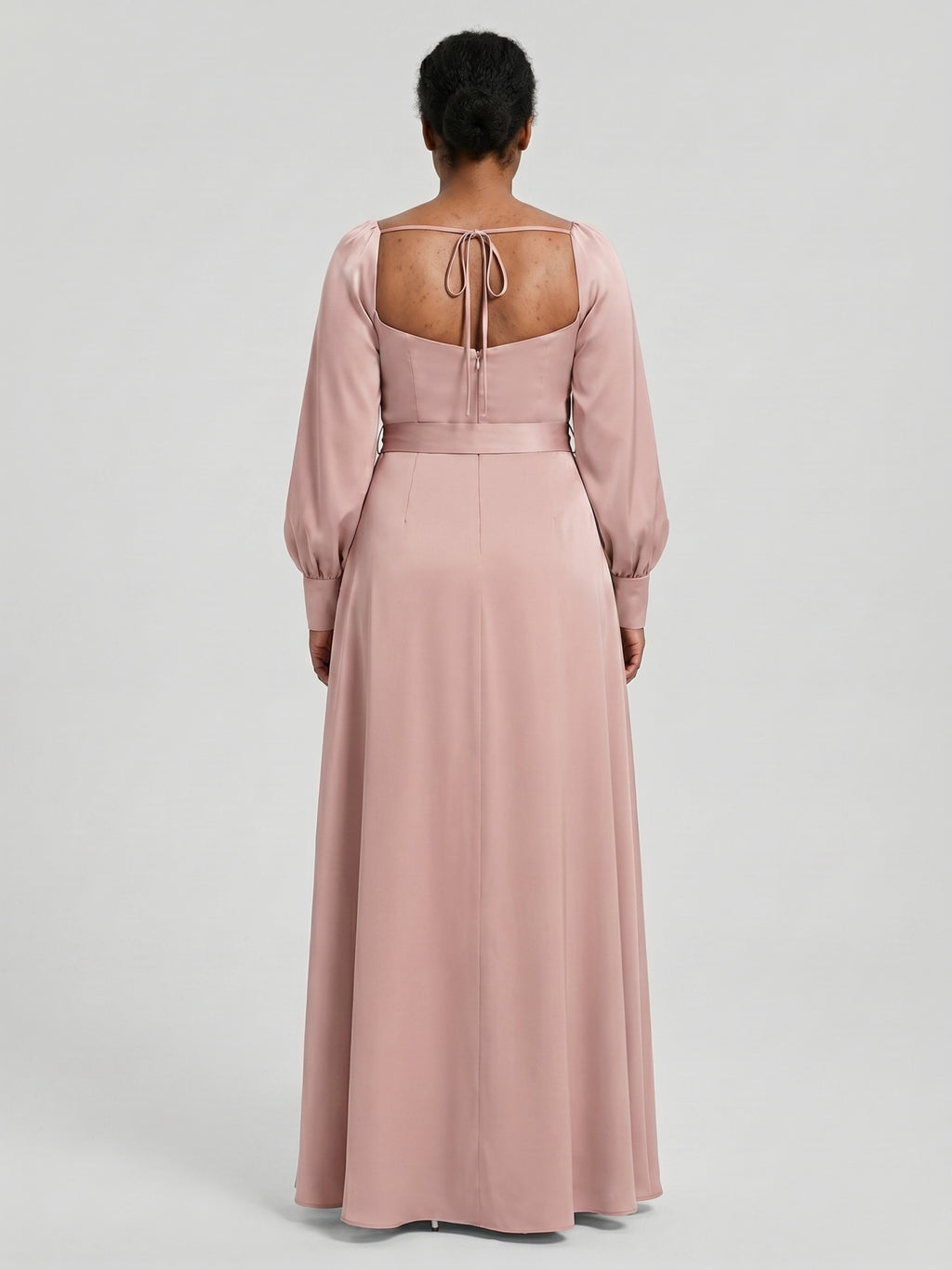 Coquette Dusty Rose Matte Satin A-Line Square Neck Back Zip Ankle-Length Plus Size Bridesmaid Dress