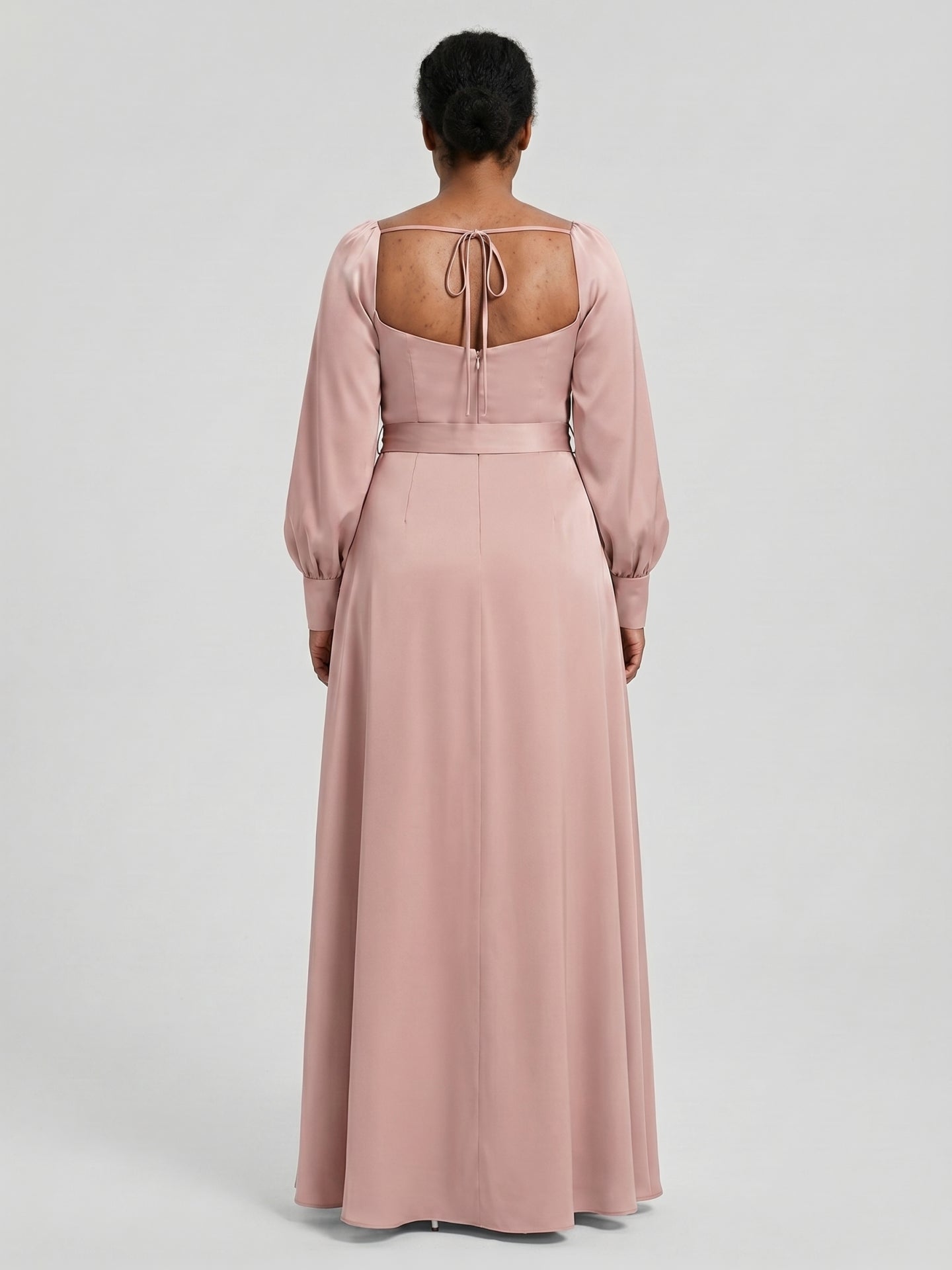 Coquette Dusty Rose Matte Satin A-Line Square Neck Back Zip Ankle-Length Plus Size Bridesmaid Dress