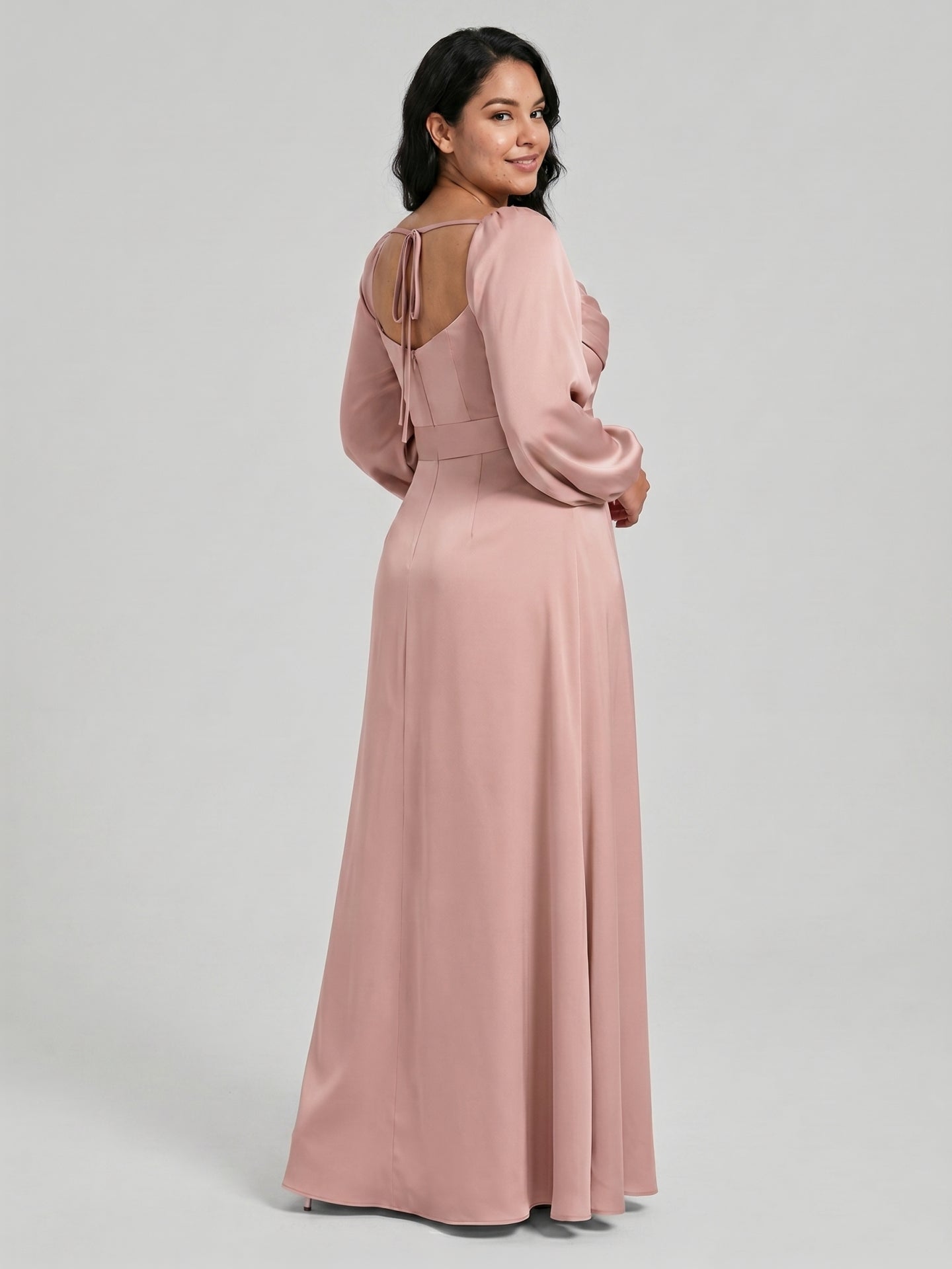 Coquette Dusty Rose Matte Satin A-Line Square Neck Back Zip Ankle-Length Plus Size Bridesmaid Dress