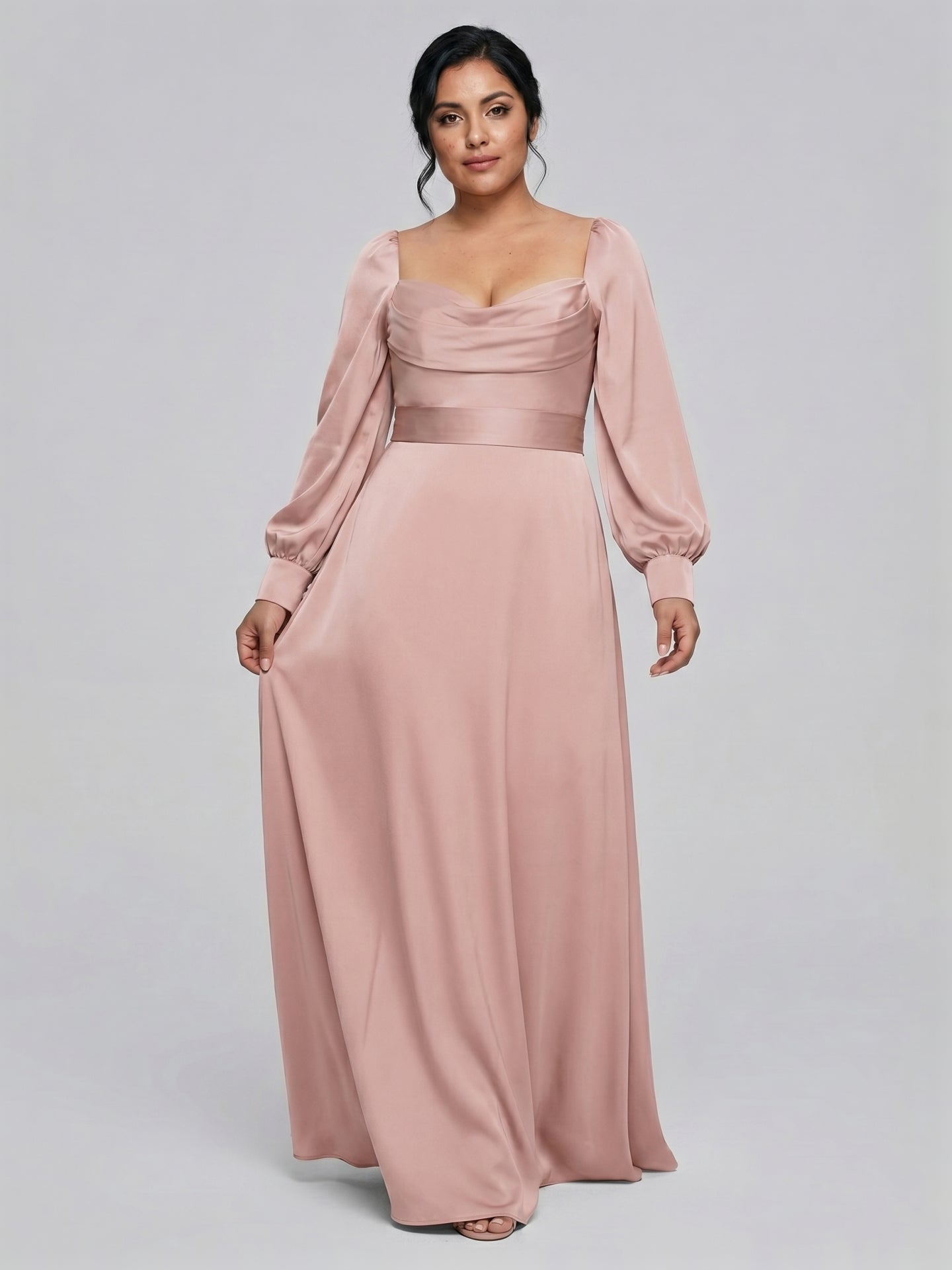 Coquette Dusty Rose Matte Satin A-Line Square Neck Back Zip Ankle-Length Plus Size Bridesmaid Dress