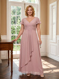 Dusty Rose Chiffon V-Neck Back Zip  A-Line Ankle-Length Plus Size Bridesmaid Dress