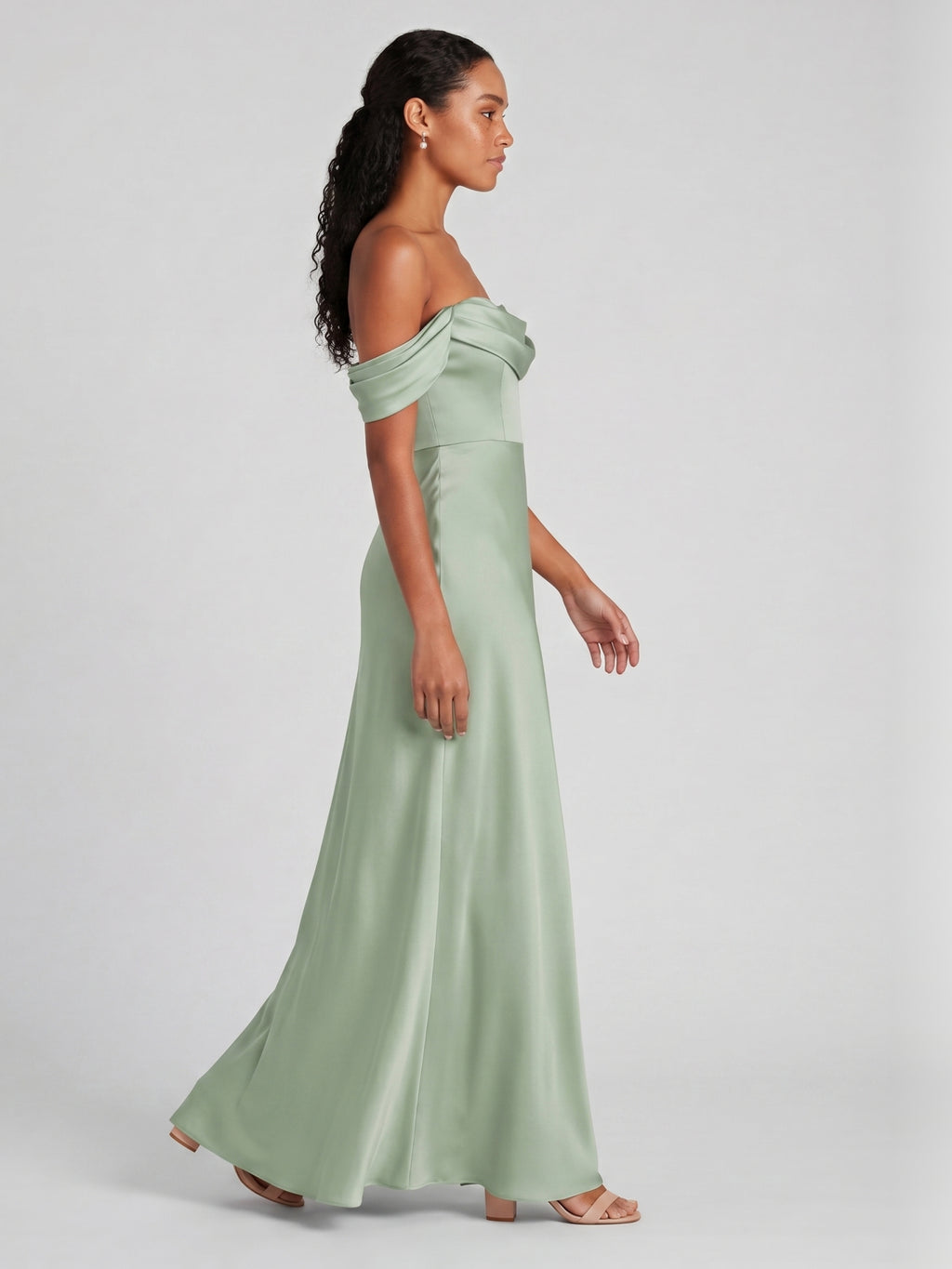 Elegant Dusty Sage Matte Satin A-Line Straight Neck Back Zip Ankle-Length Bridesmaid Dress