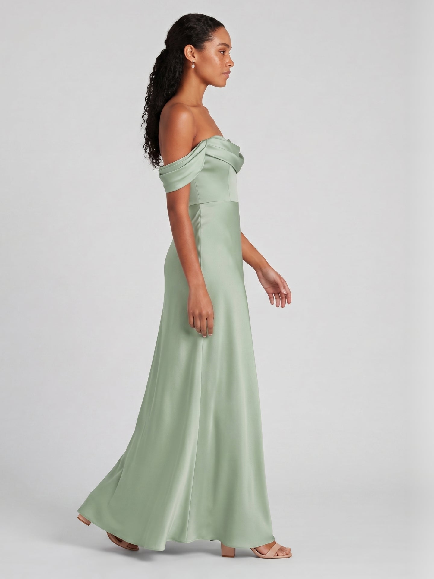Elegant Dusty Sage Matte Satin A-Line Straight Neck Back Zip Ankle-Length Bridesmaid Dress