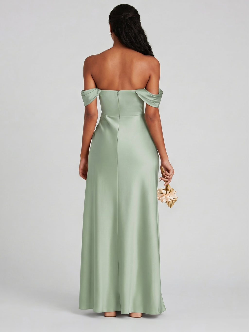 Elegant Dusty Sage Matte Satin A-Line Straight Neck Back Zip Ankle-Length Bridesmaid Dress