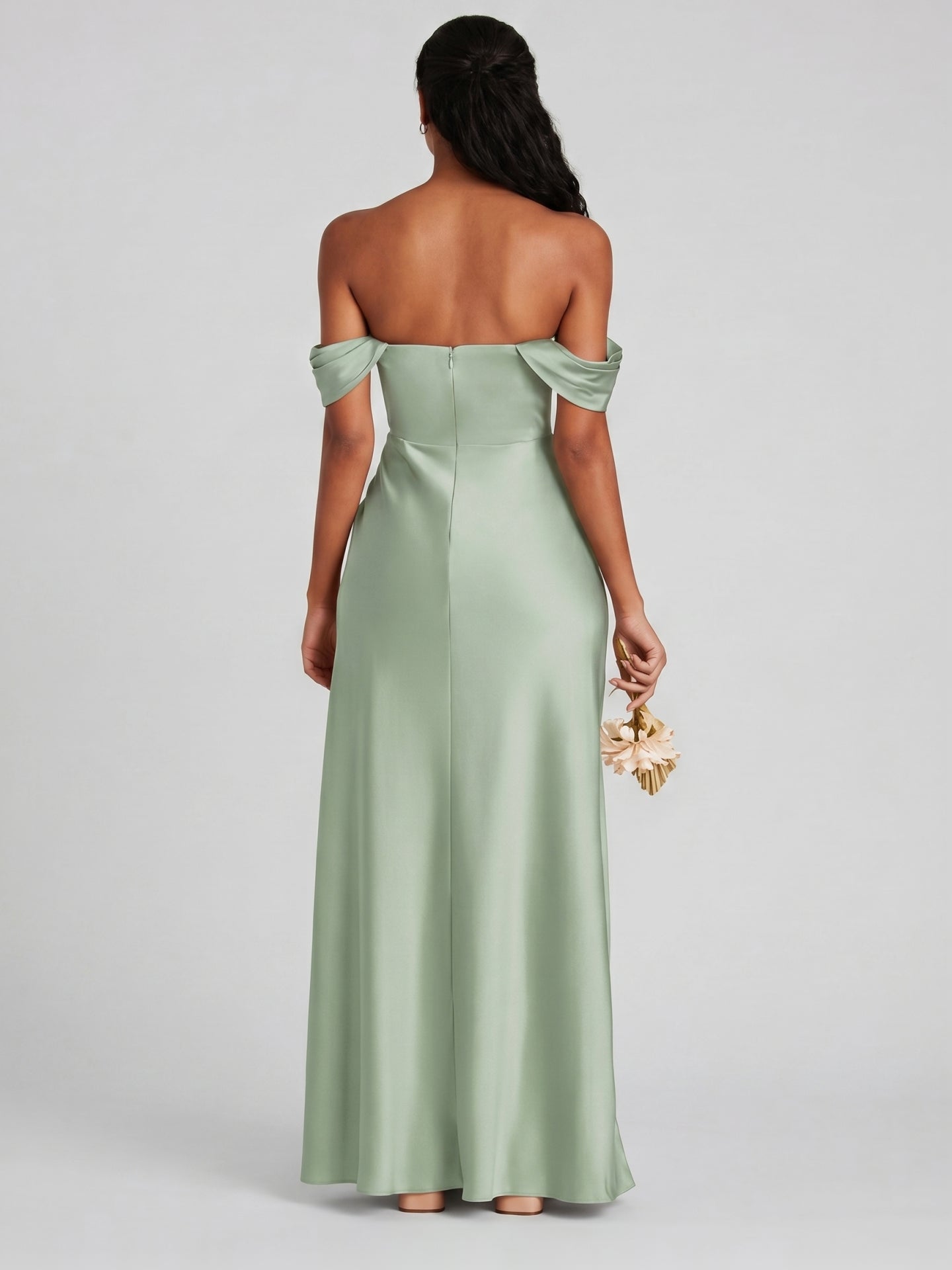 Elegant Dusty Sage Matte Satin A-Line Straight Neck Back Zip Ankle-Length Bridesmaid Dress