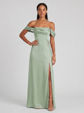 Elegant Dusty Sage Matte Satin A-Line Straight Neck Back Zip Ankle-Length Bridesmaid Dress