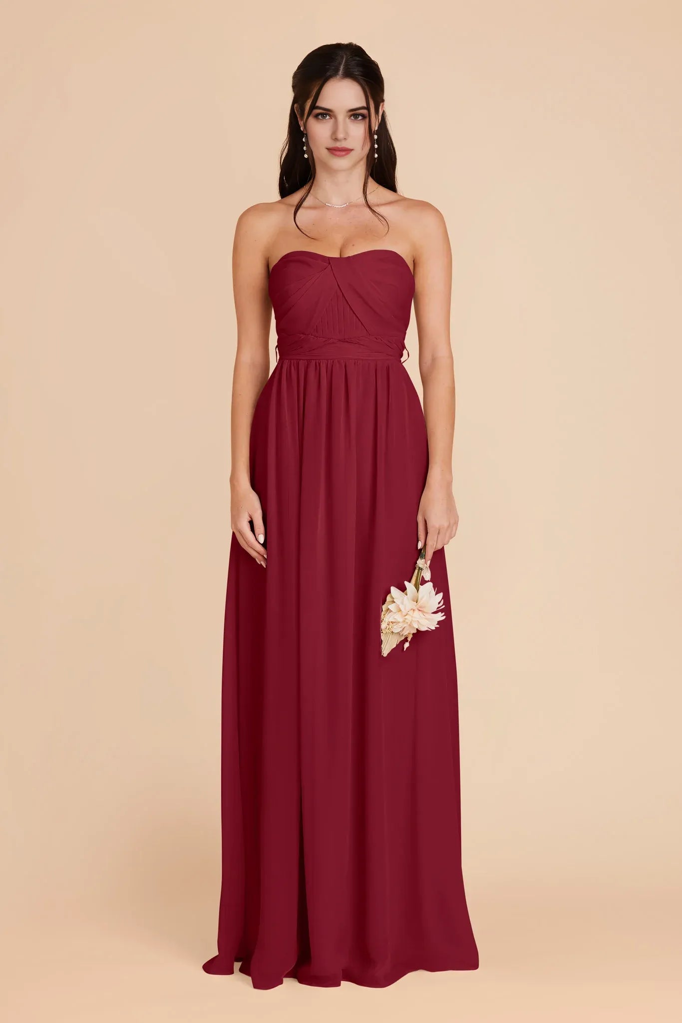 Elegant A-Line Chiffon Off the Shoulder Sleeveless Bow Back Floor Length Bridesmaid Dress