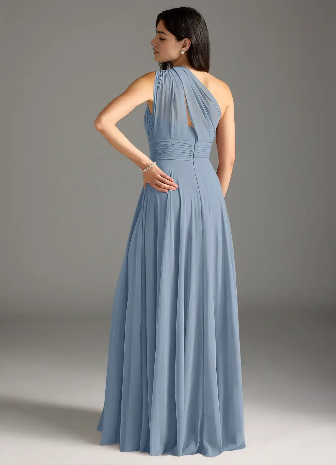 Elegant A-Line Chiffon One Shoulder Sleeveless Cutout Back Floor Length Bridesmaid Dress
