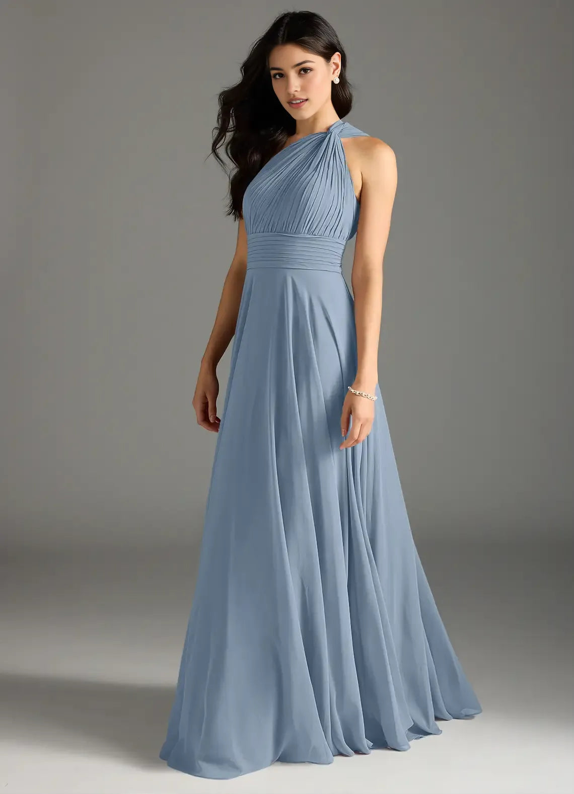 Elegant A-Line Chiffon One Shoulder Sleeveless Cutout Back Floor Length Bridesmaid Dress