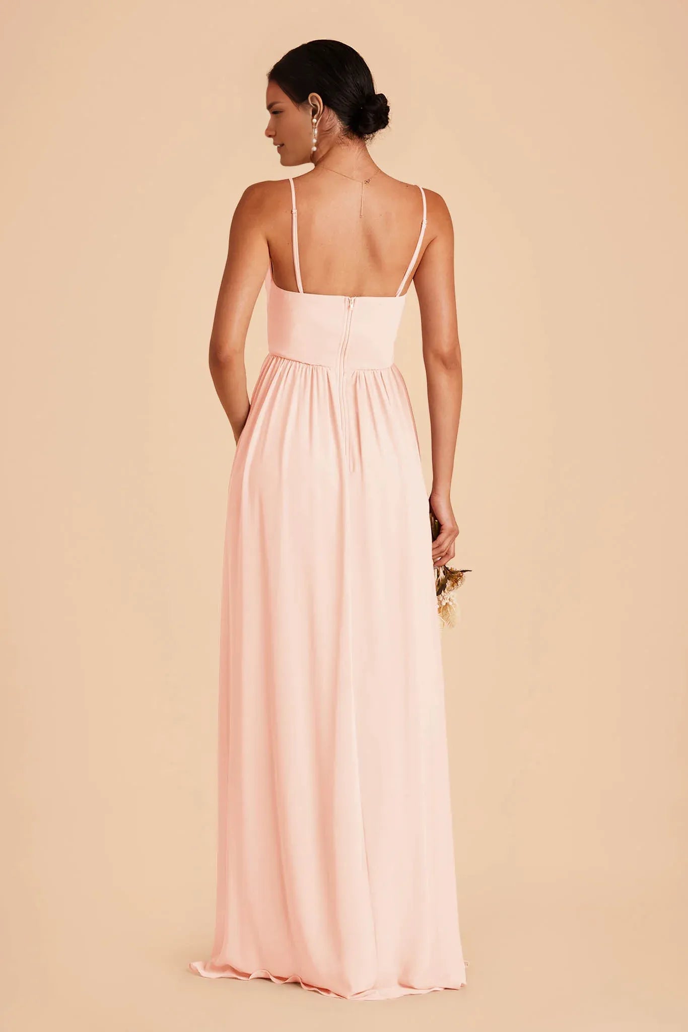 Elegant A-Line Chiffon Square Neck Spaghetti Strap Zipper Back Floor Length Bridesmaid Dress