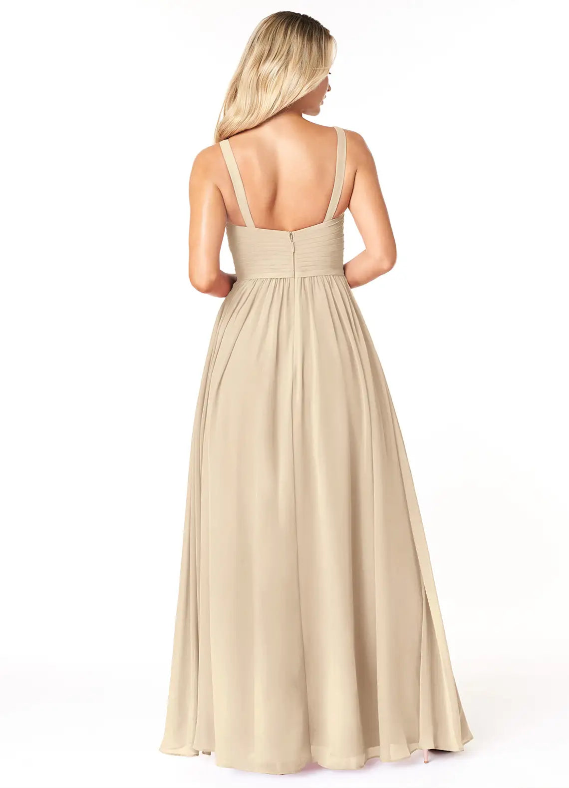Elegant A-Line Chiffon V Neck Spaghetti Strap Square Back Floor Length Bridesmaid Dress