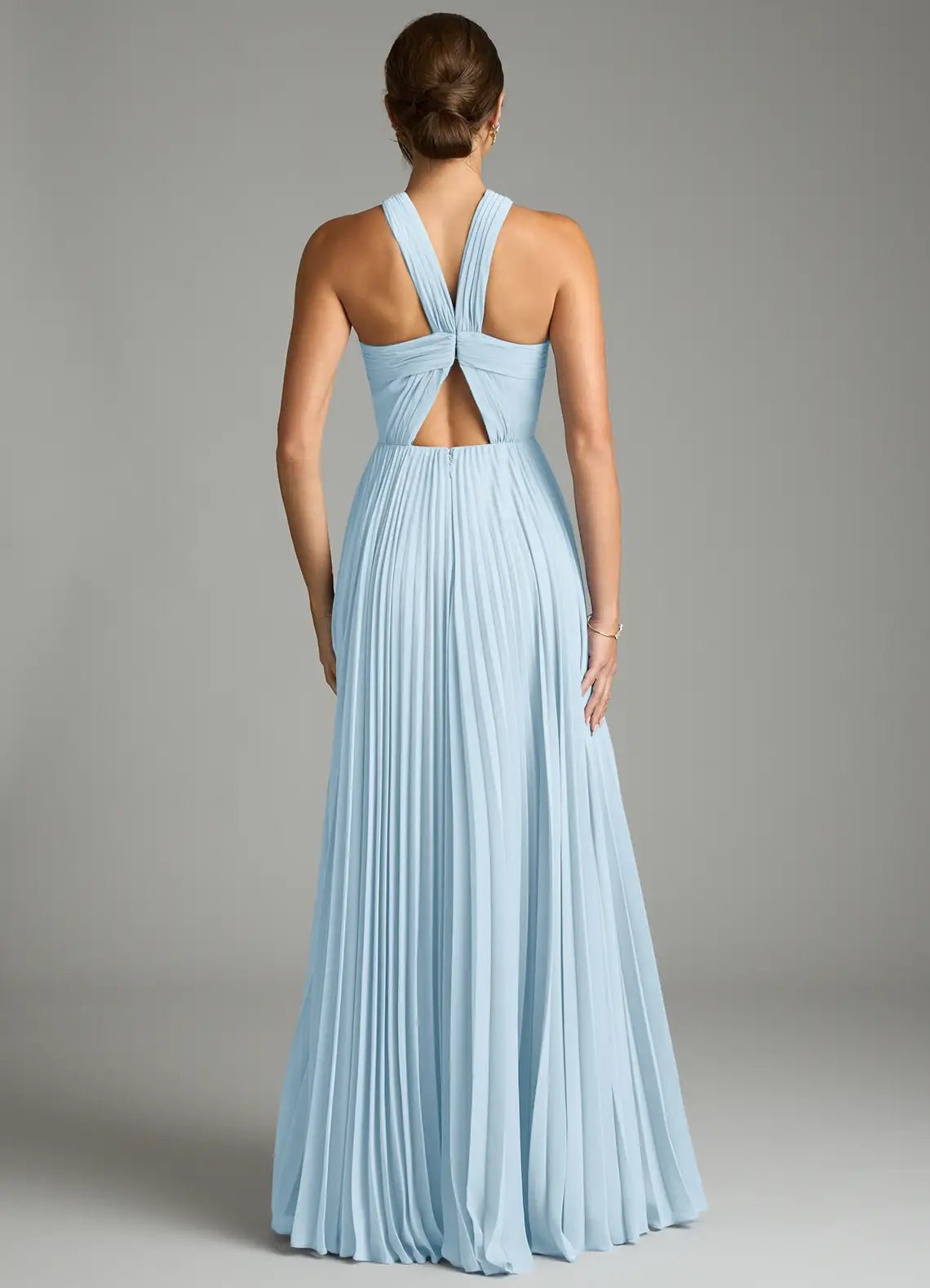 Elegant A-Line Cross Halter Neck Sleeveless Cut Out Back Floor Length Bridesmaid Dress