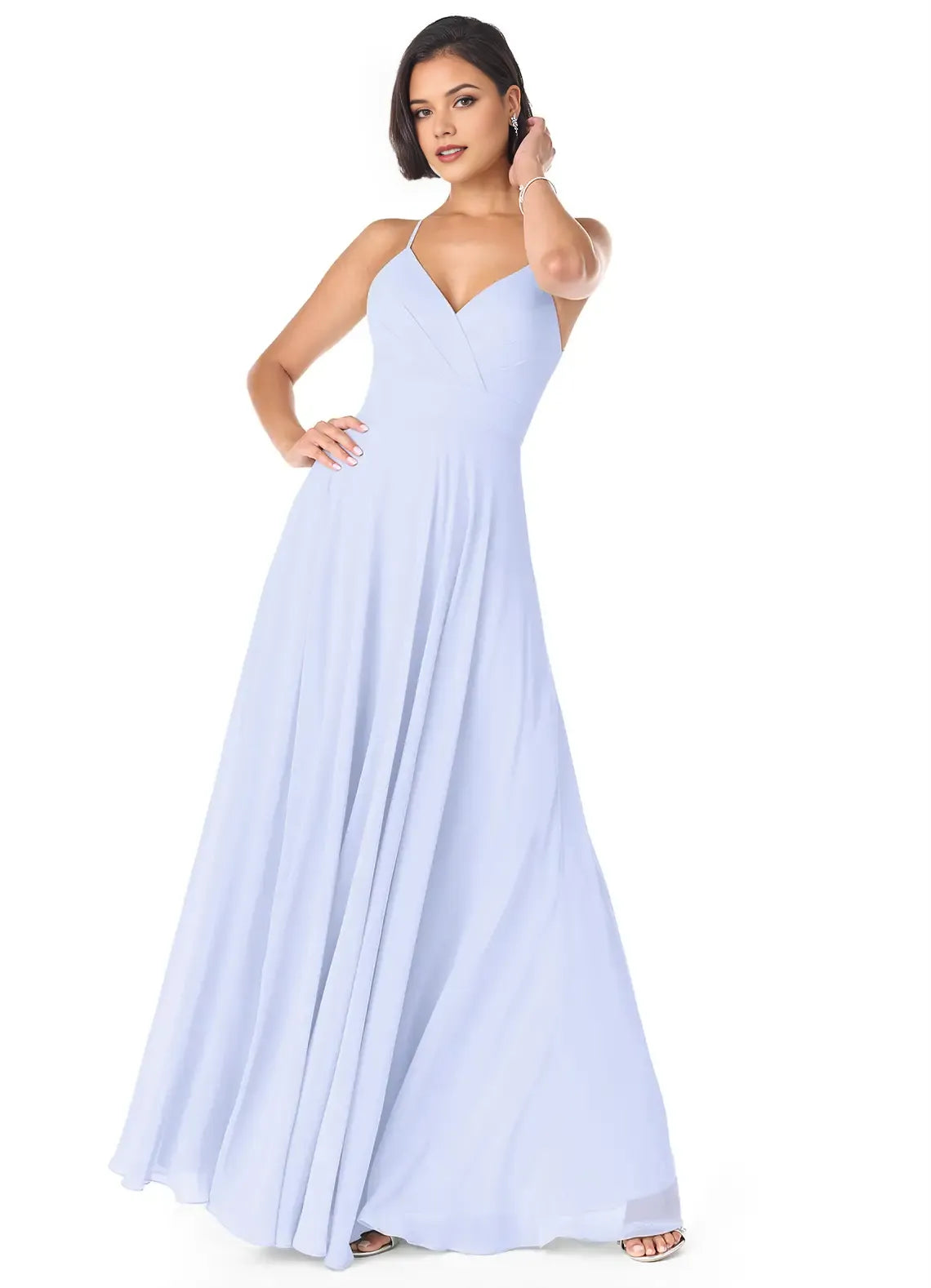 Elegant A-Line Deep V Neck Sleeveless Cut Out Back Floor Length Bridesmaid Dress