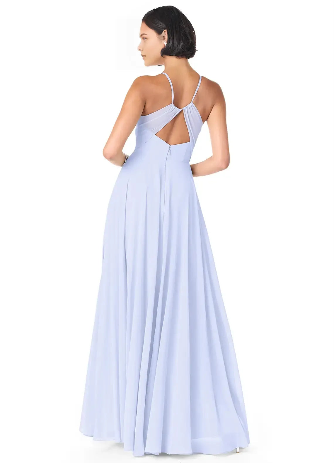 Elegant A-Line Deep V Neck Sleeveless Cut Out Back Floor Length Bridesmaid Dress