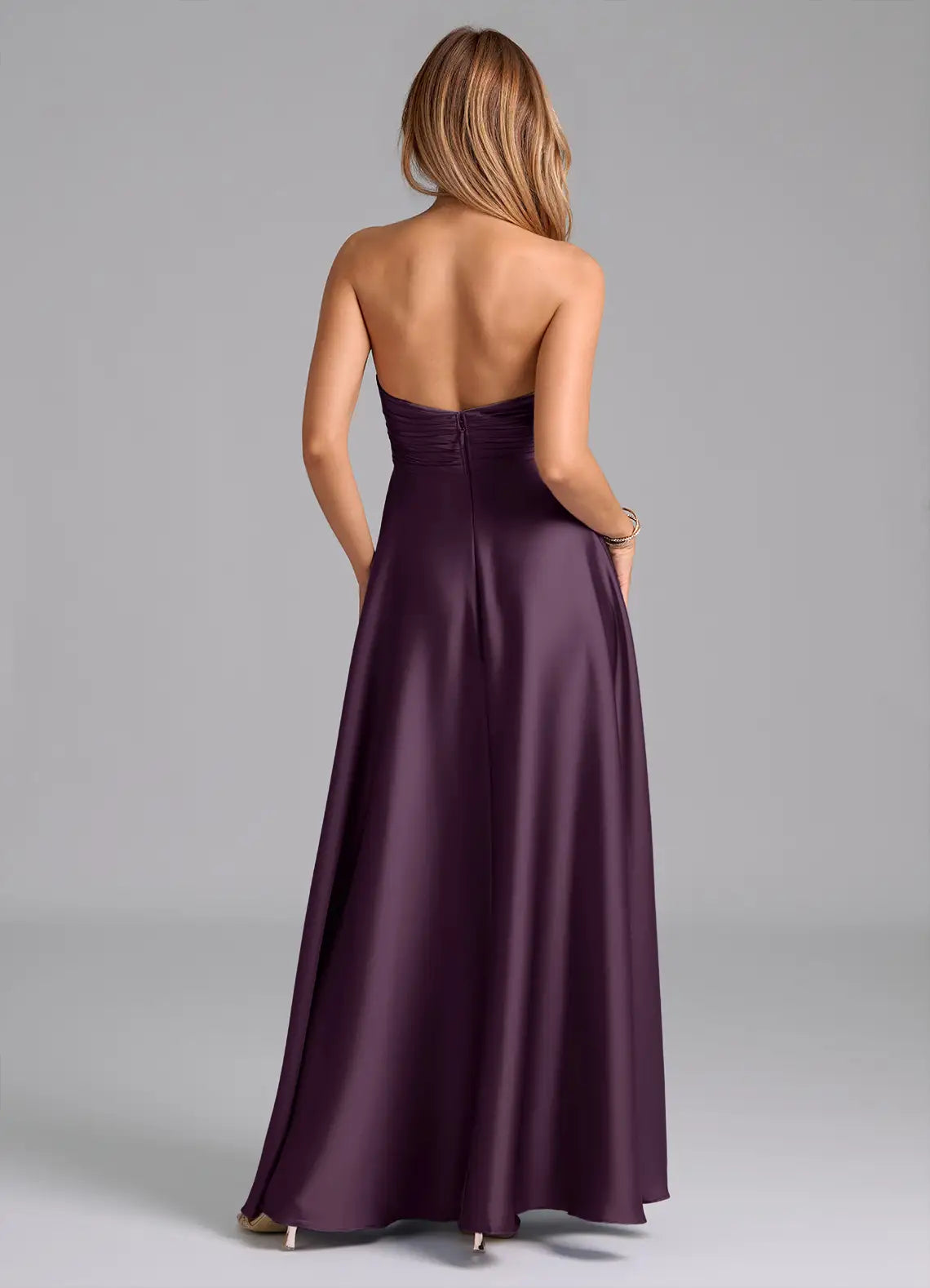 Elegant A-Line Satin Halter Neck Sleeveless Open Back Floor Length Bridesmaid Dress