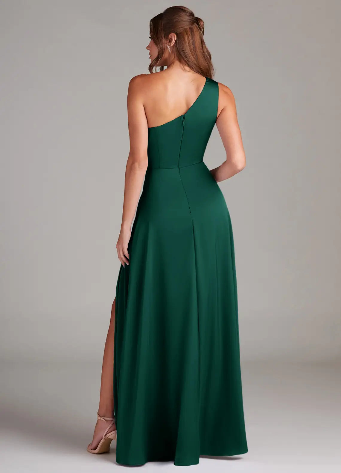 Elegant A-Line Satin One Shoulder Sleeveless Zipper Back Floor Length Bridesmaid Dress