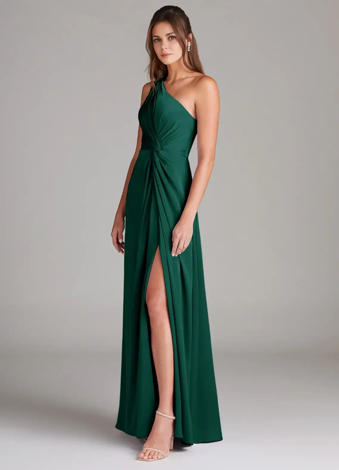Elegant A-Line Satin One Shoulder Sleeveless Zipper Back Floor Length Bridesmaid Dress
