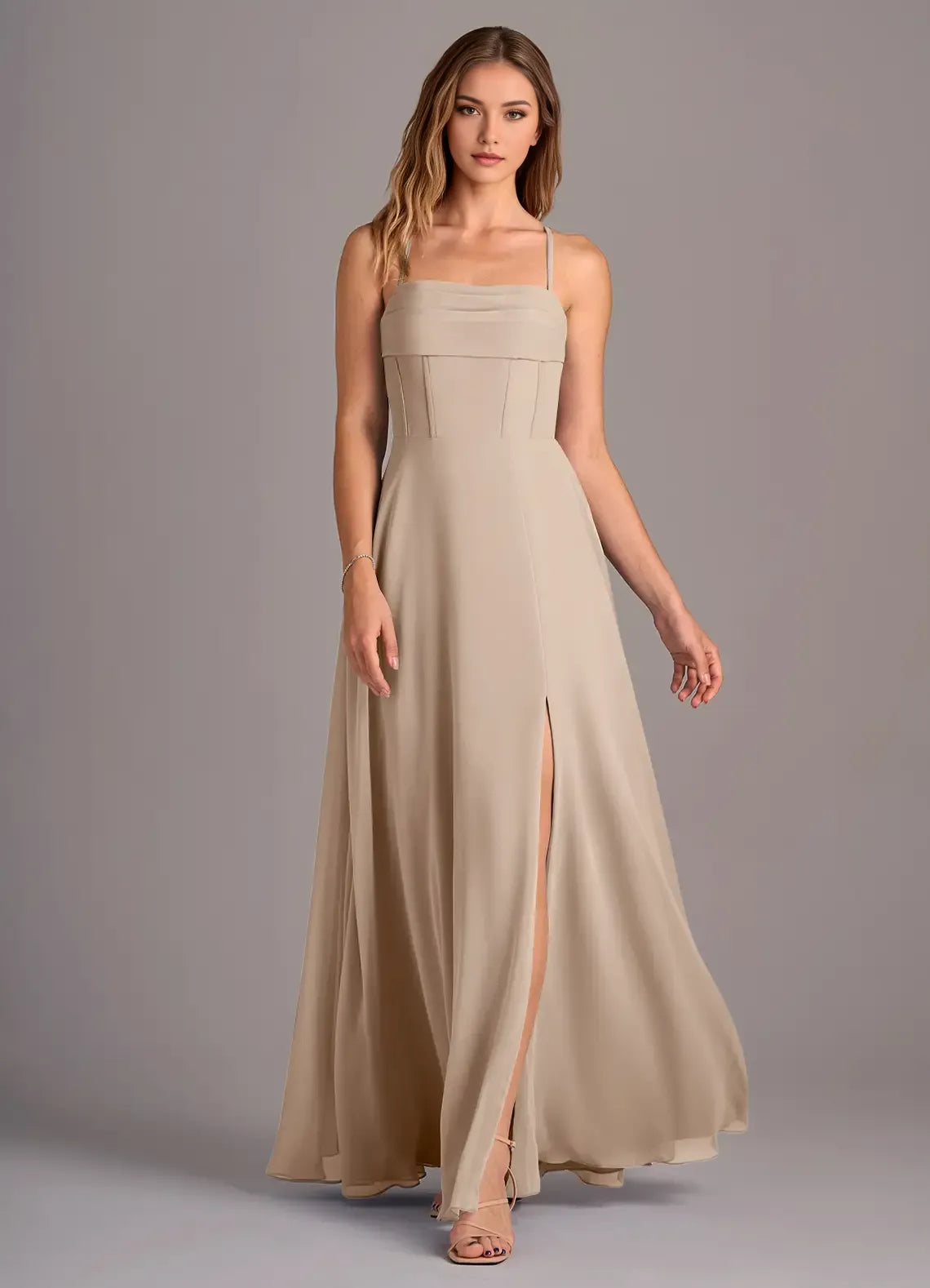 Elegant A-Line Square Neck Sleeveless Crisscross Back Floor Length Bridesmaid Dress