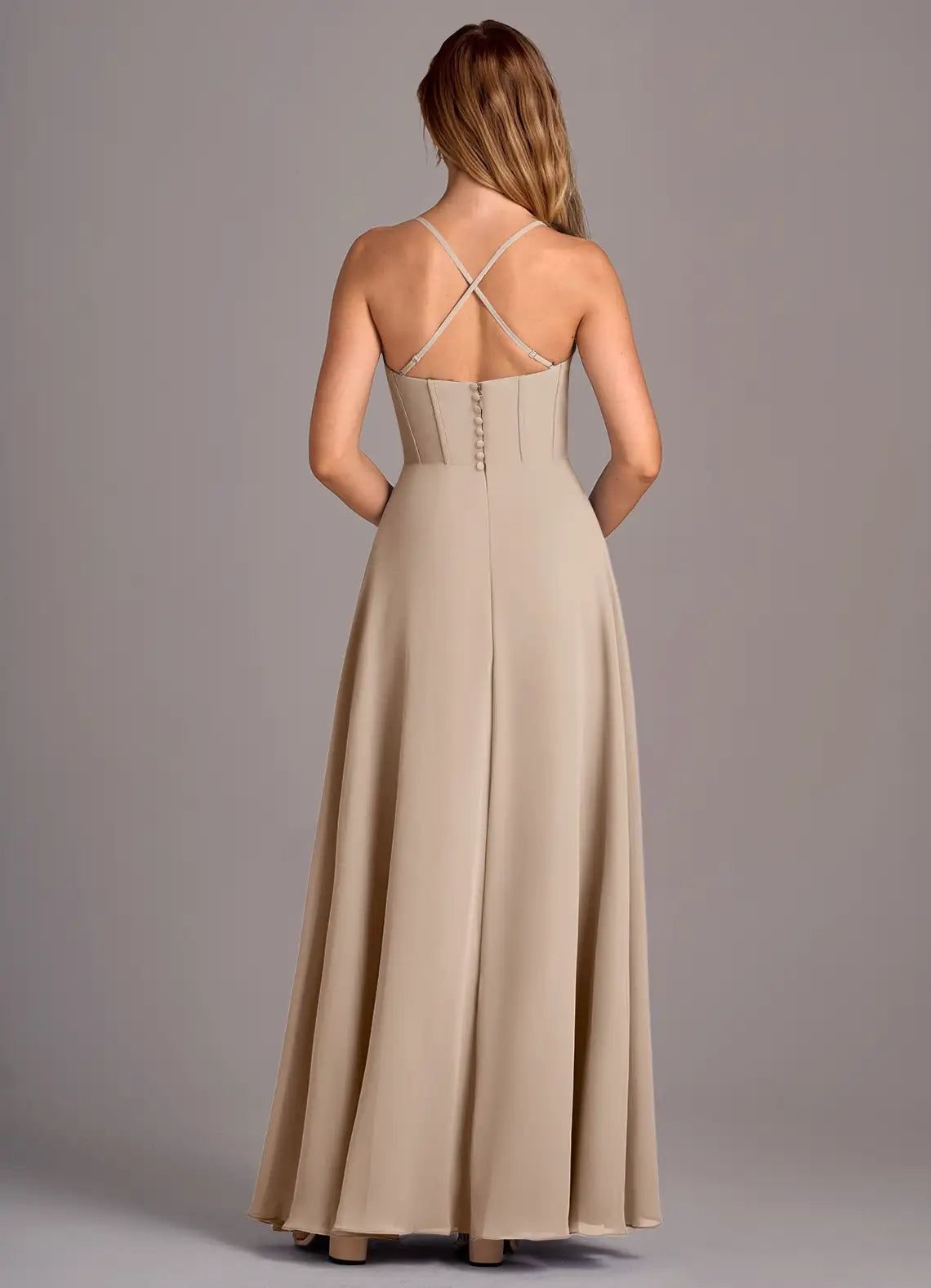 Elegant A-Line Square Neck Sleeveless Crisscross Back Floor Length Bridesmaid Dress