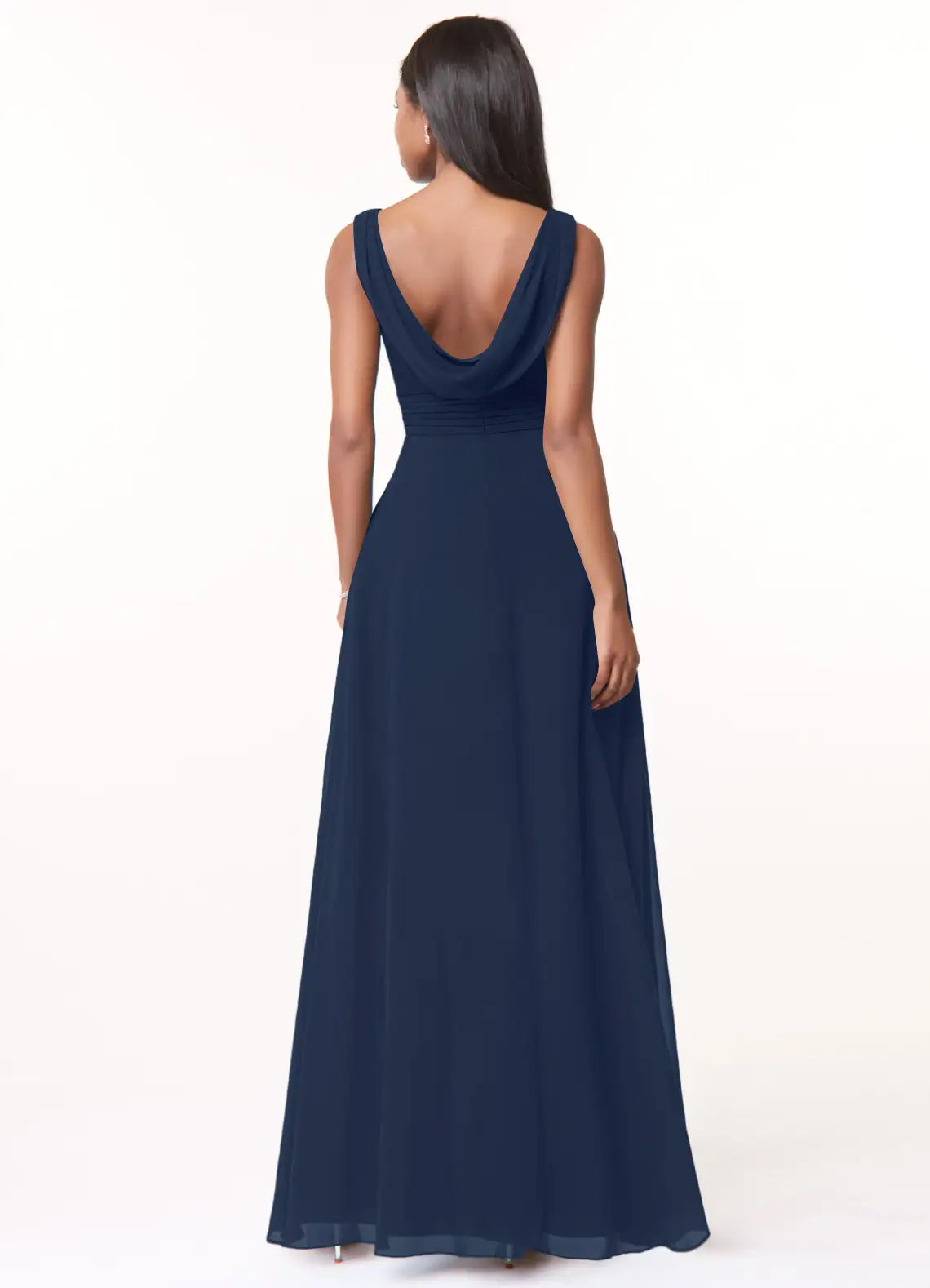 Elegant A-Line V Neck Sleeveless Cowl Back Floor Length Bridesmaid Dress