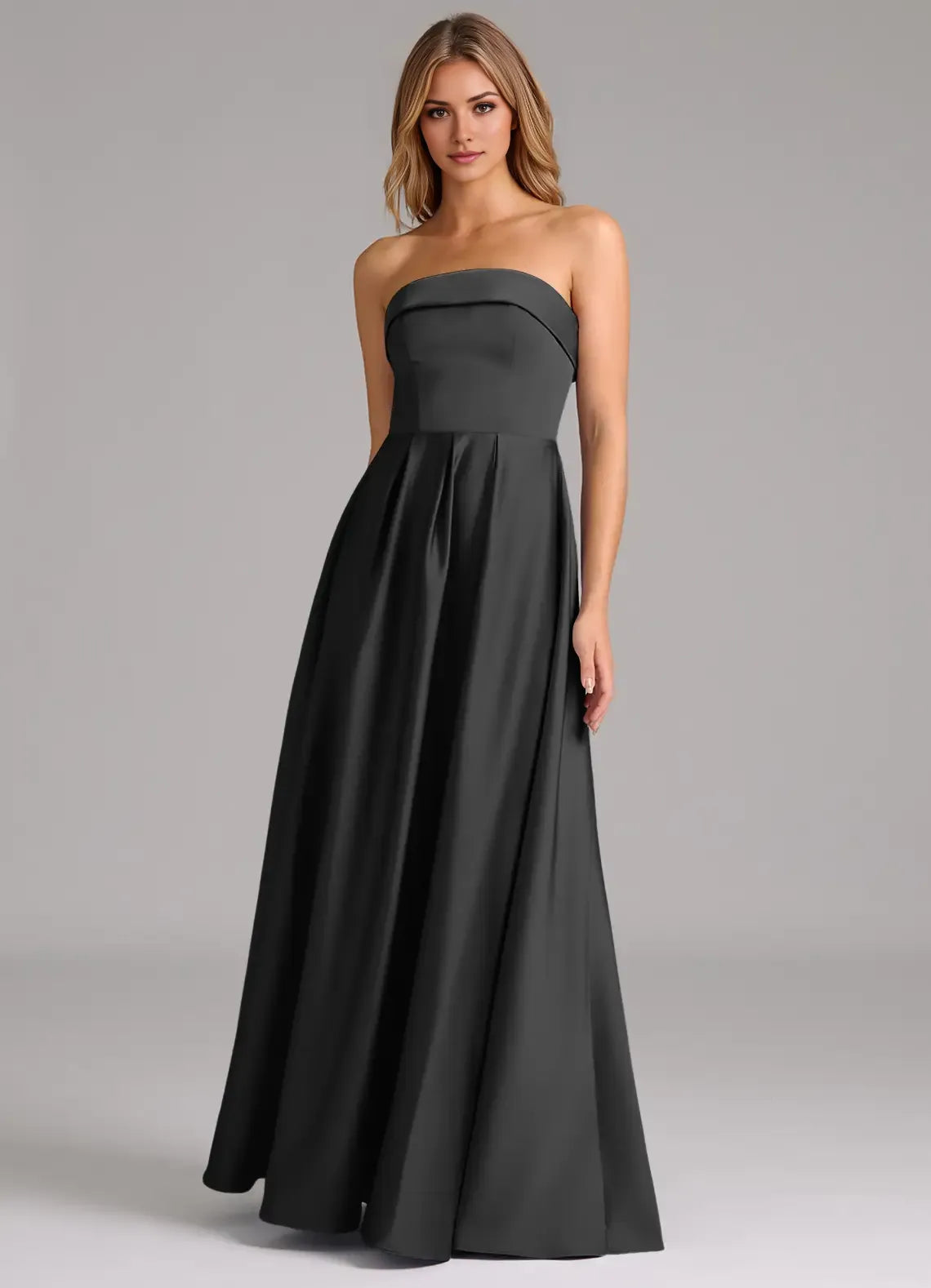 Elegant Ballgown Satin Strapless Sleeveless Open Back Floor Length Bridesmaid Dress