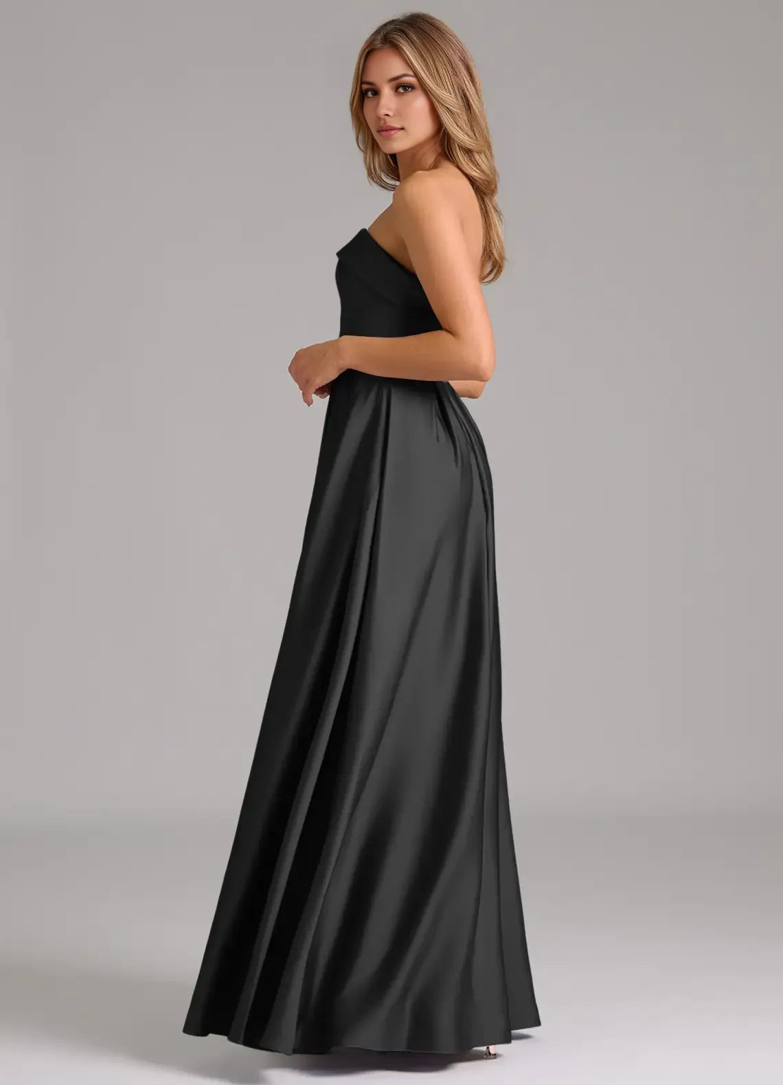Elegant Ballgown Satin Strapless Sleeveless Open Back Floor Length Bridesmaid Dress