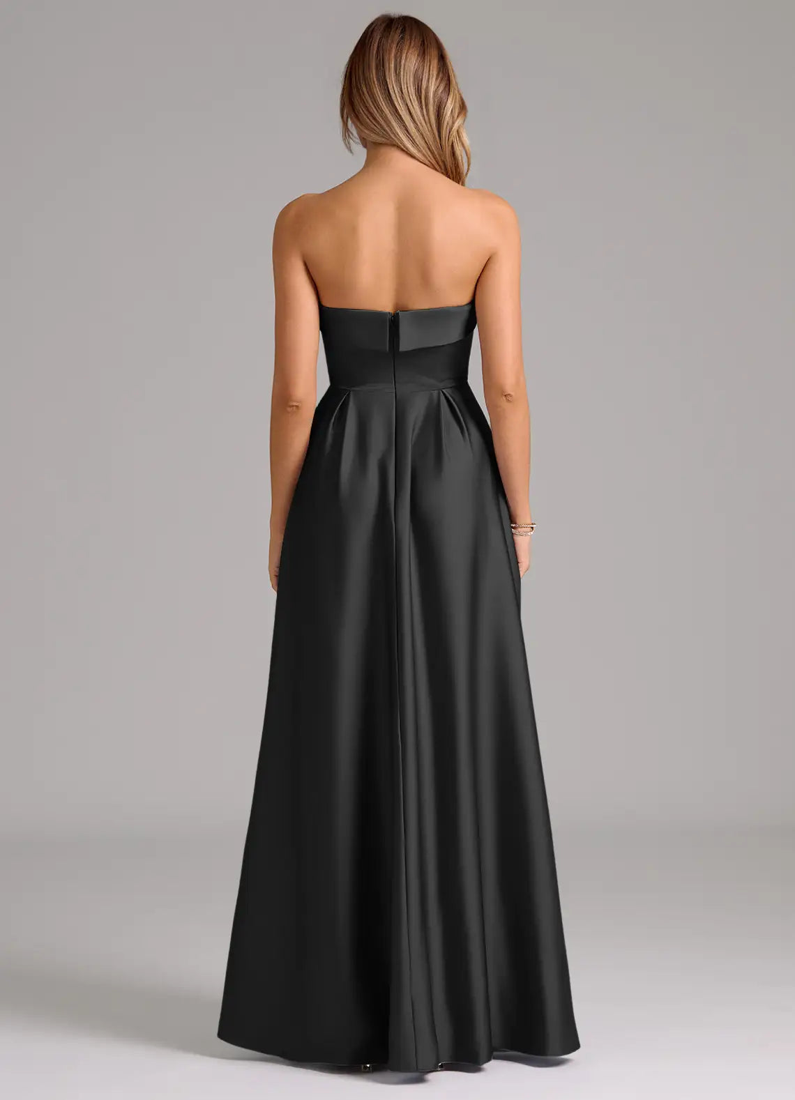 Elegant Ballgown Satin Strapless Sleeveless Open Back Floor Length Bridesmaid Dress