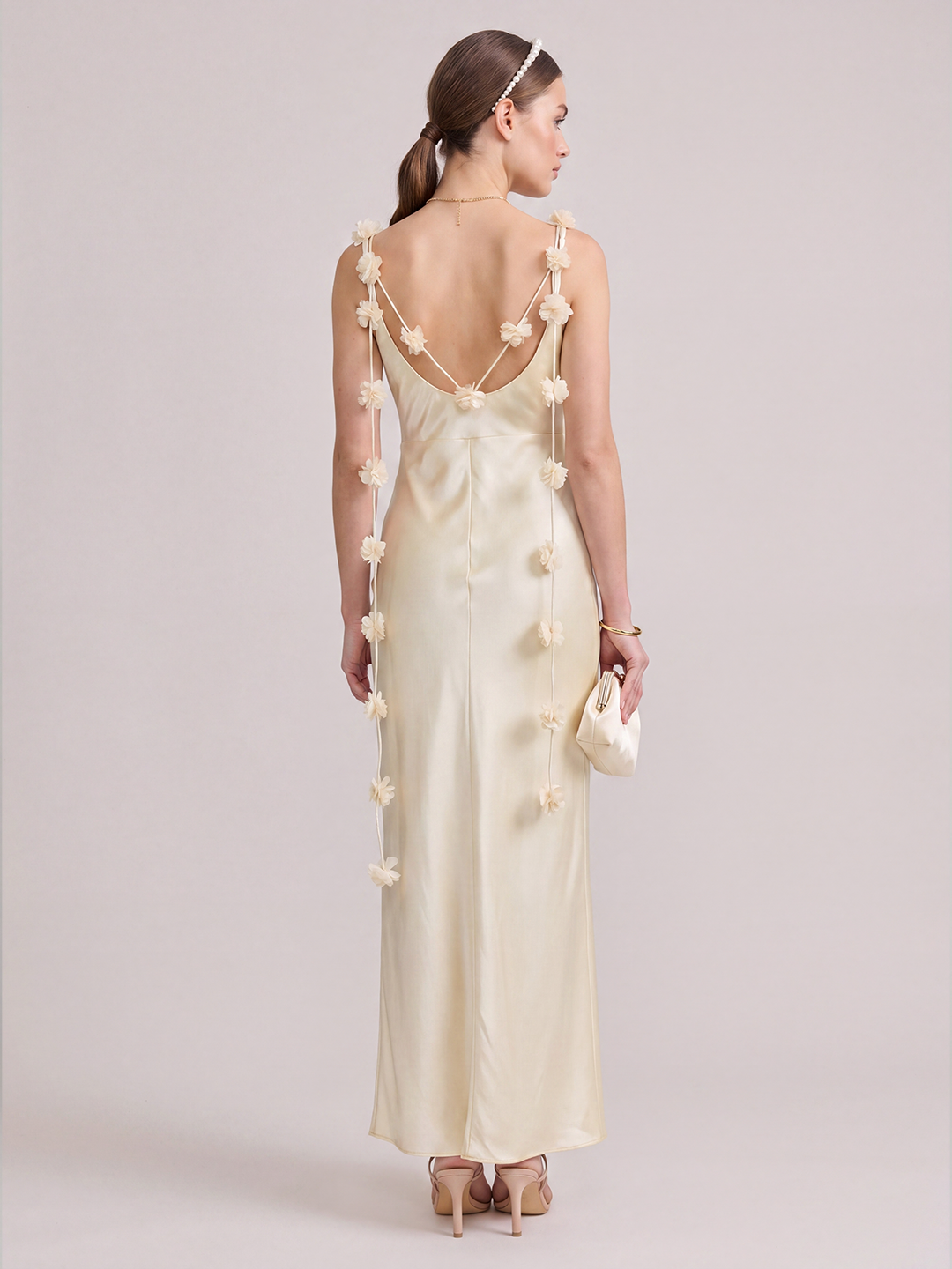 Elegant Champagne Satin Sheath square neck Backless Ankle-Length Bridesmaid Dress