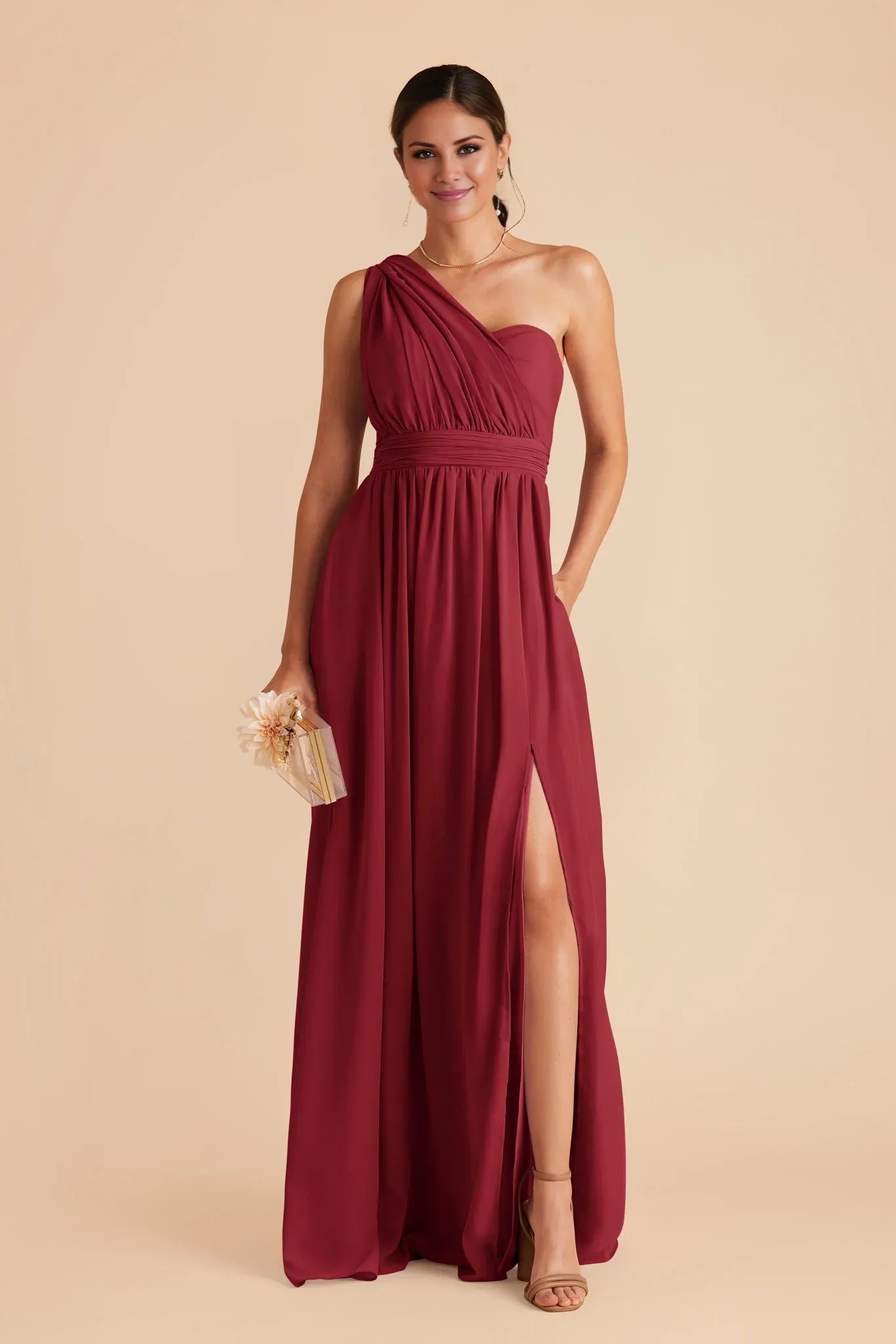 Elegant Flowy Chiffon Strapless Bow Back Floor Length Bridesmaid Dresses