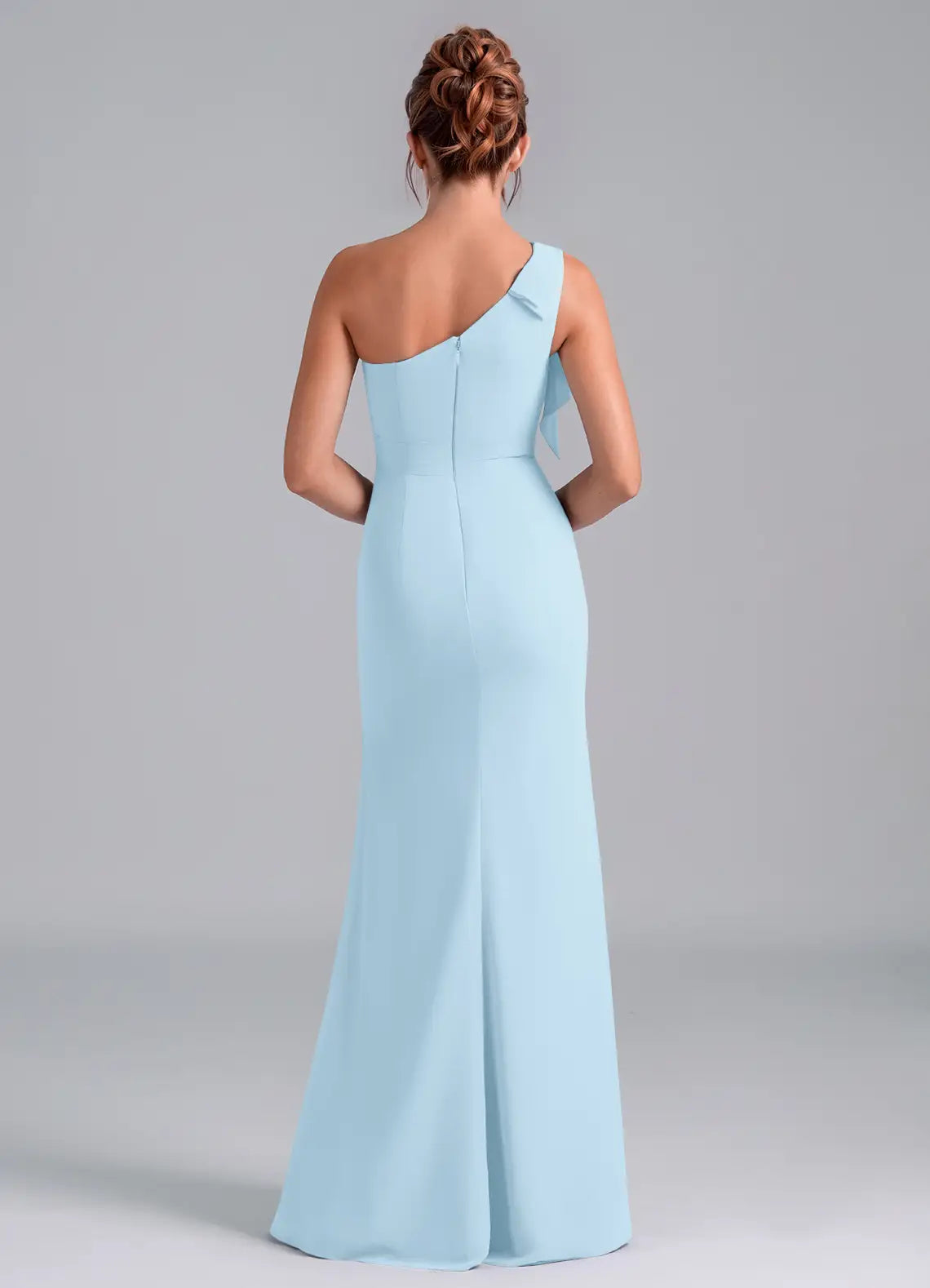 Elegant Mermaid Chiffon One Shoulder Bow Accent Open Back Floor Length Bridesmaid Dress