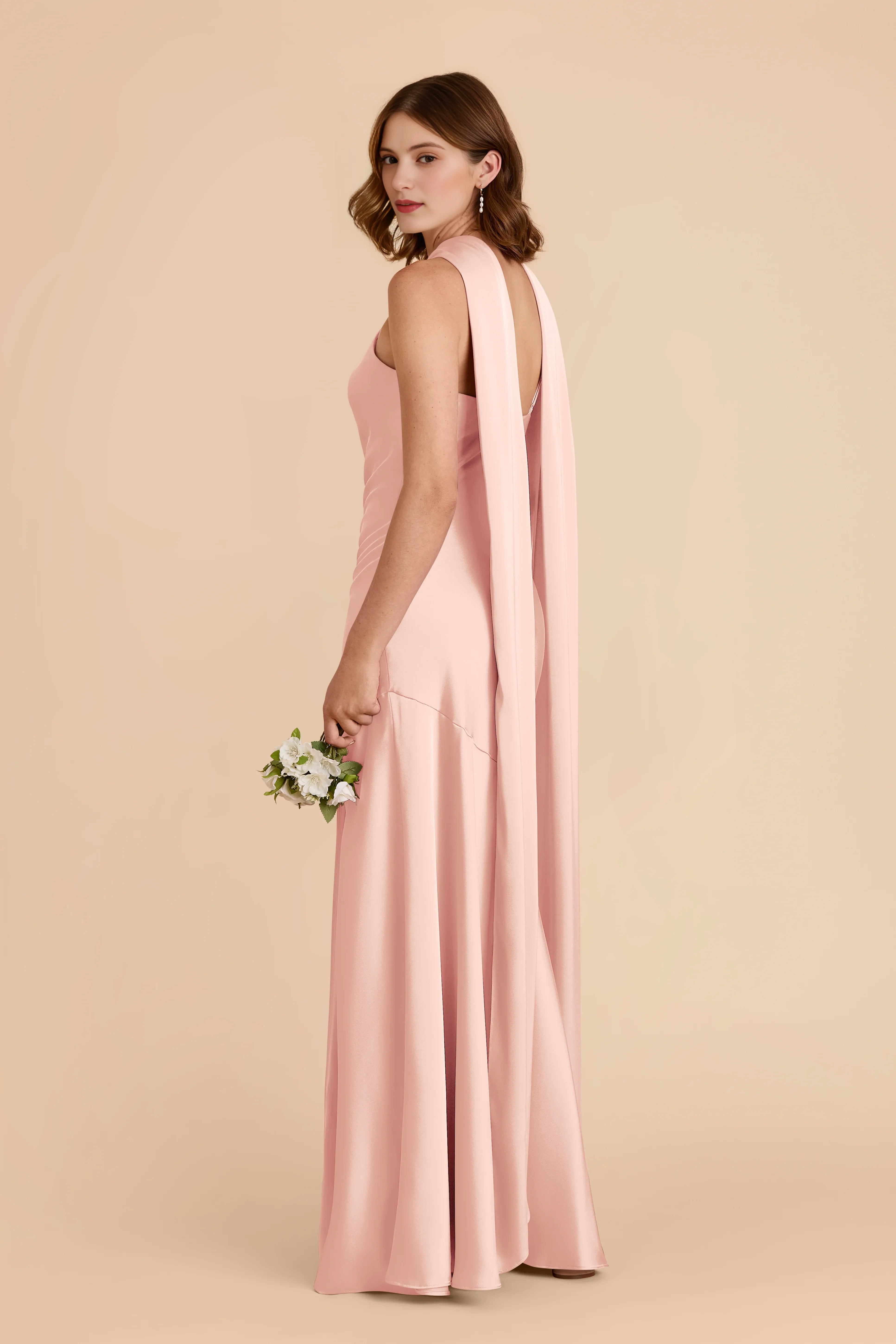 Elegant Mermaid Satin Halter Neck Sleeveless Cutout Back Floor Length Bridesmaid Dress