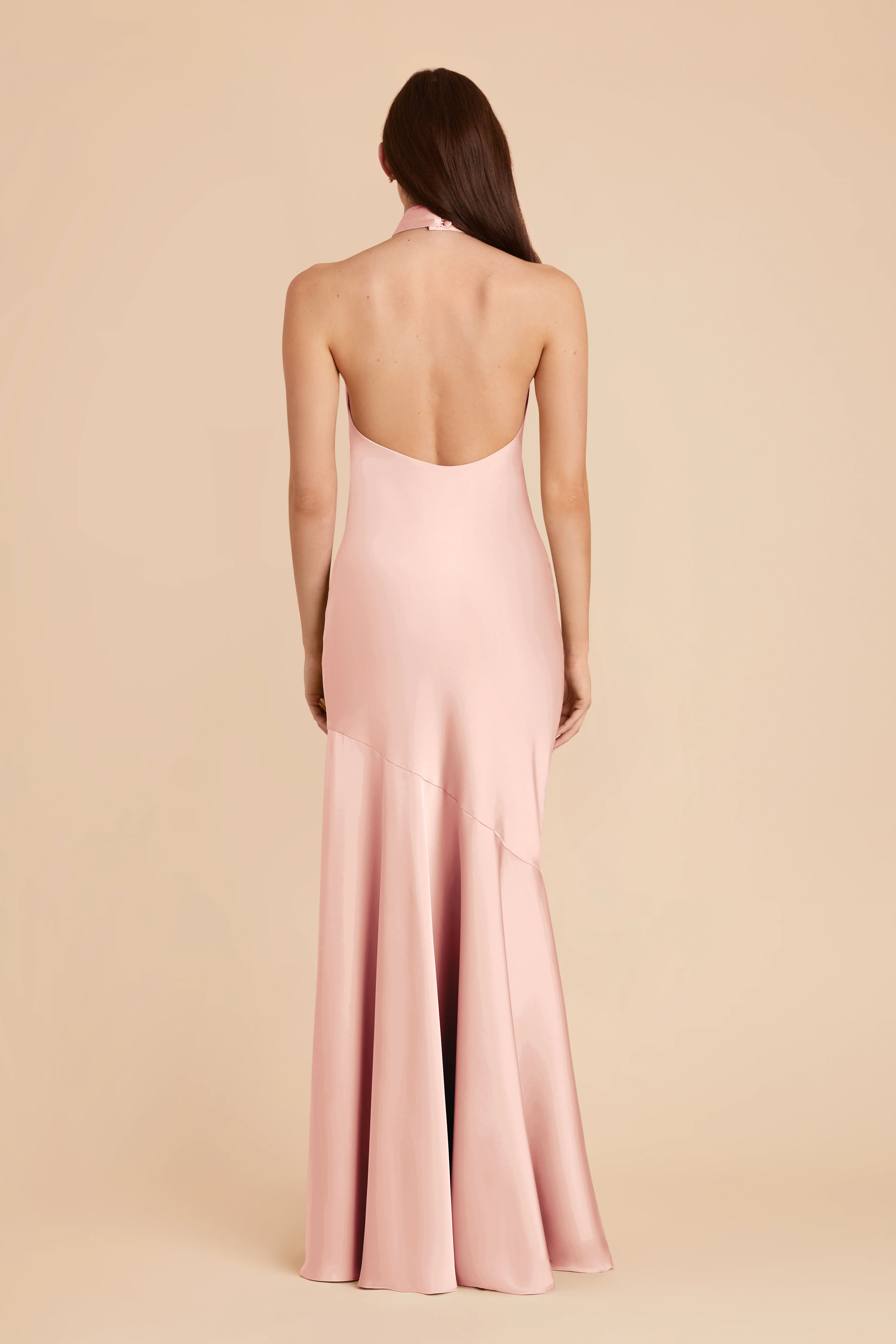 Elegant Mermaid Satin Halter Neck Sleeveless Open Back Floor Length Bridesmaid Dress